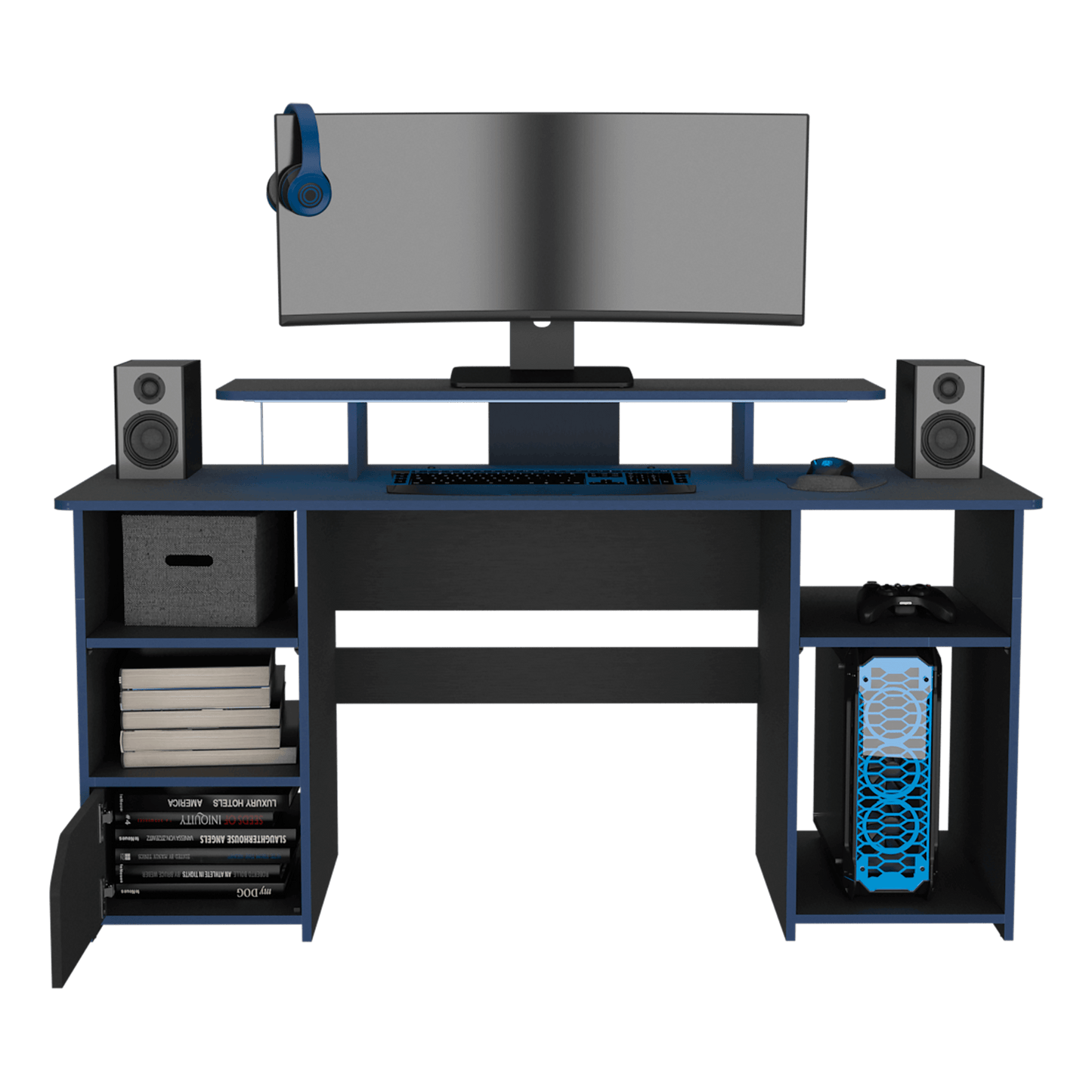 Escritorio Gamer Turco Wengue Y Azul