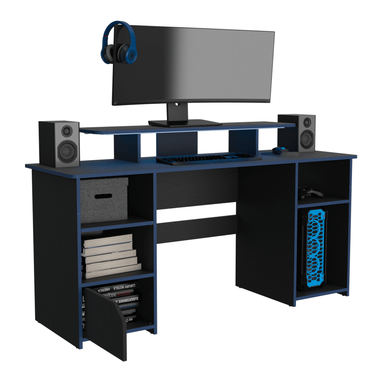 Escritorio Gamer Turco Wengue Y Azul