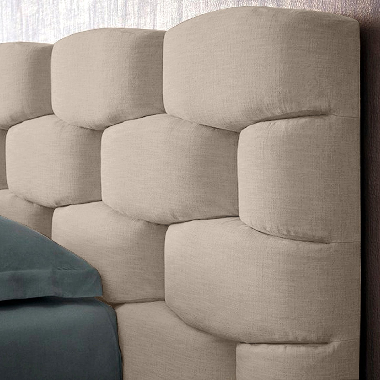 Base Cama Con Espaldar Sencillo Esmeralda Beige