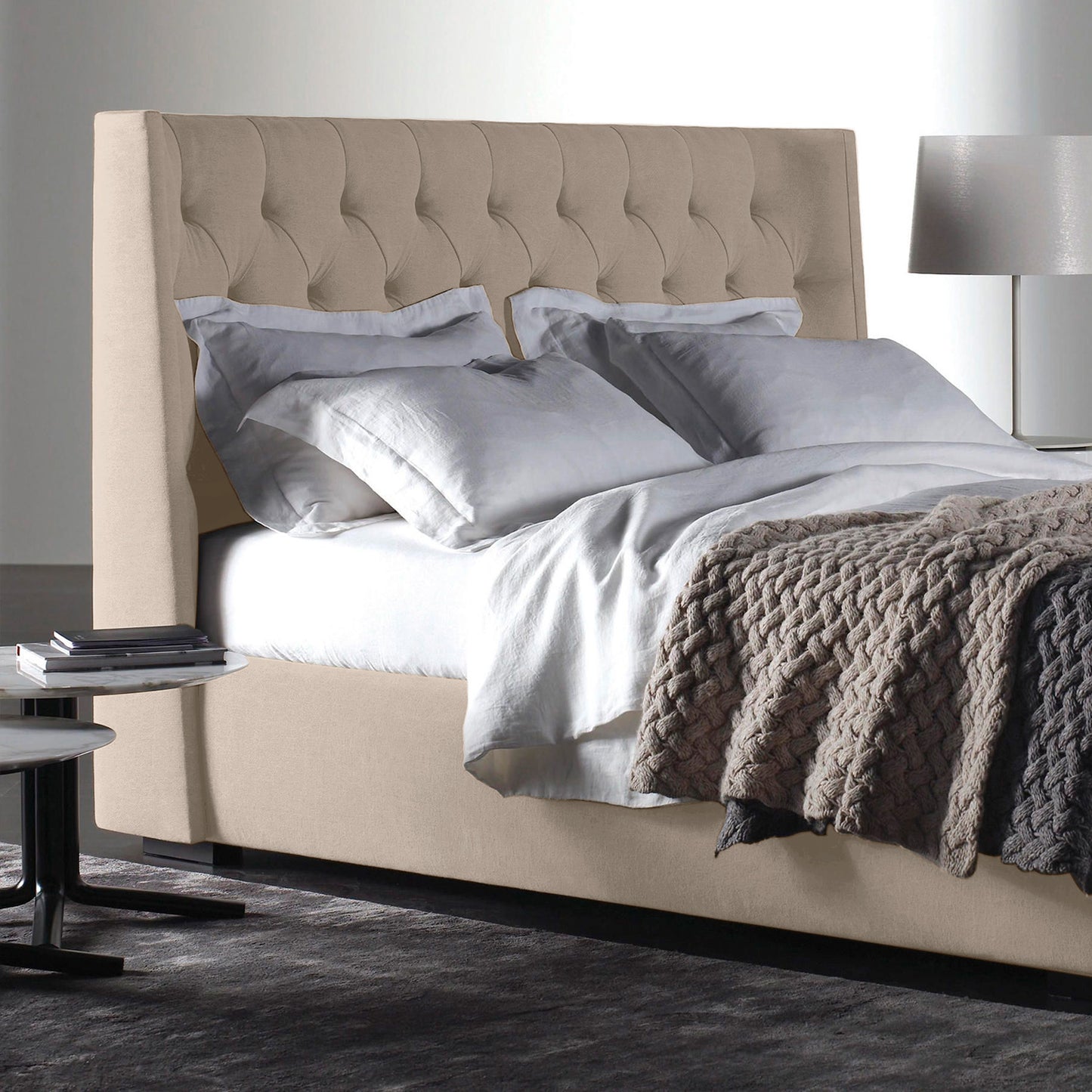 Base Cama con Espaldar + Colchon King Marfil 200x200x150 beige