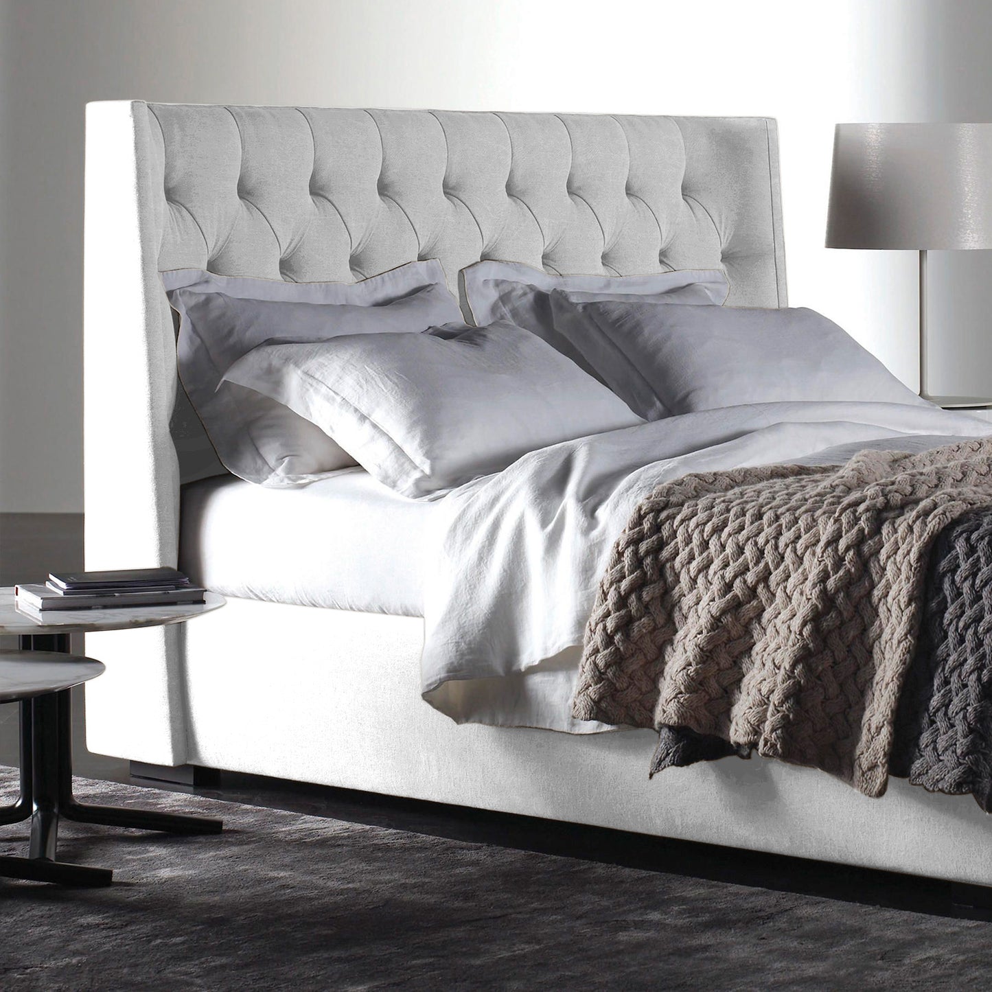 Base Cama con Espaldar + Colchon Queen Marfil 160x190x150 blanco