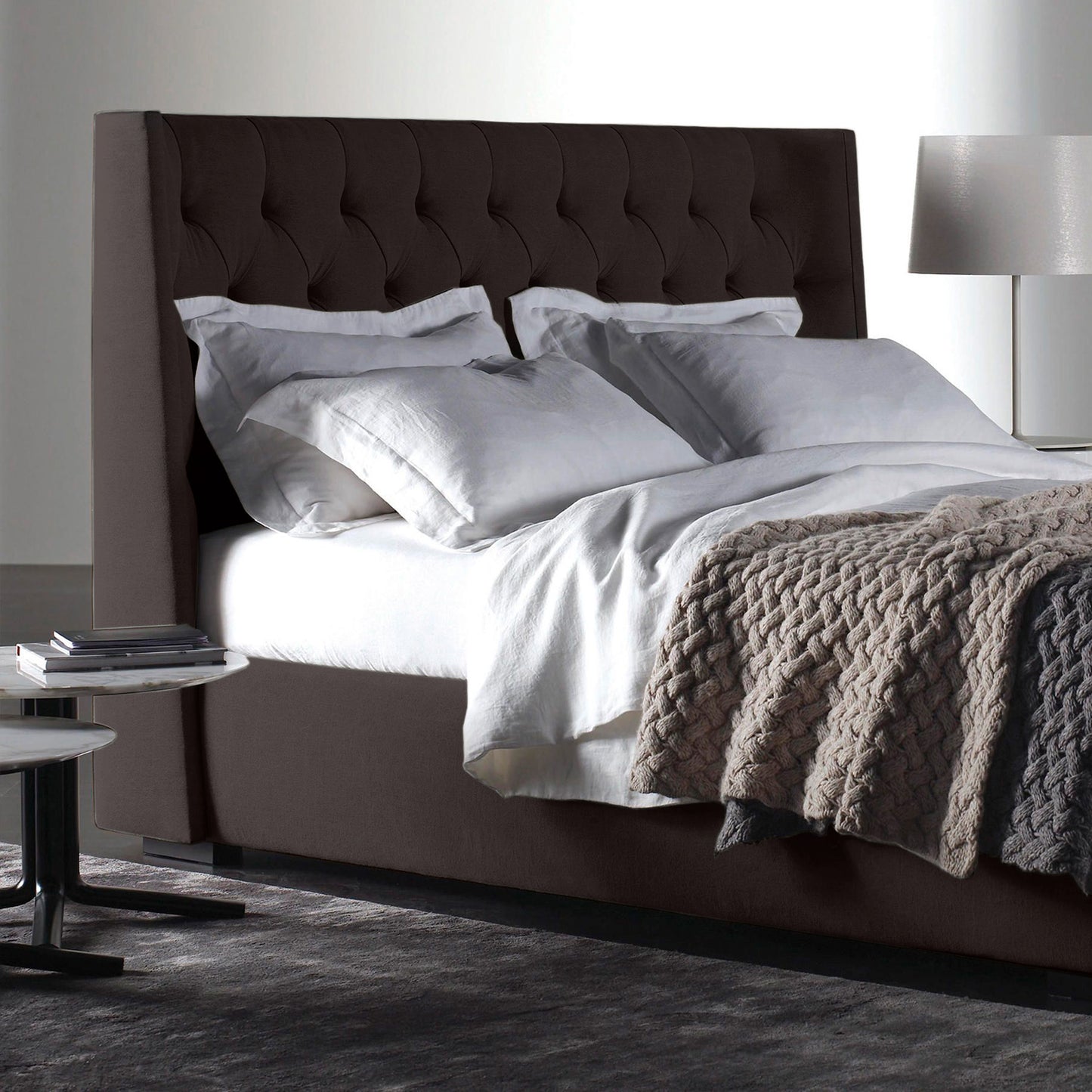 Base Cama con Espaldar + Colchon King Marfil 200x200x150 cafe