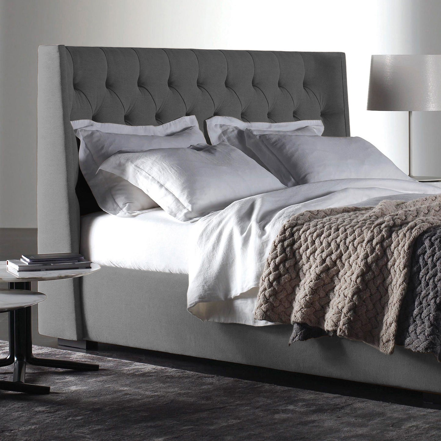 Base Cama con Espaldar + Colchon King Marfil 200x200x150 gris plata