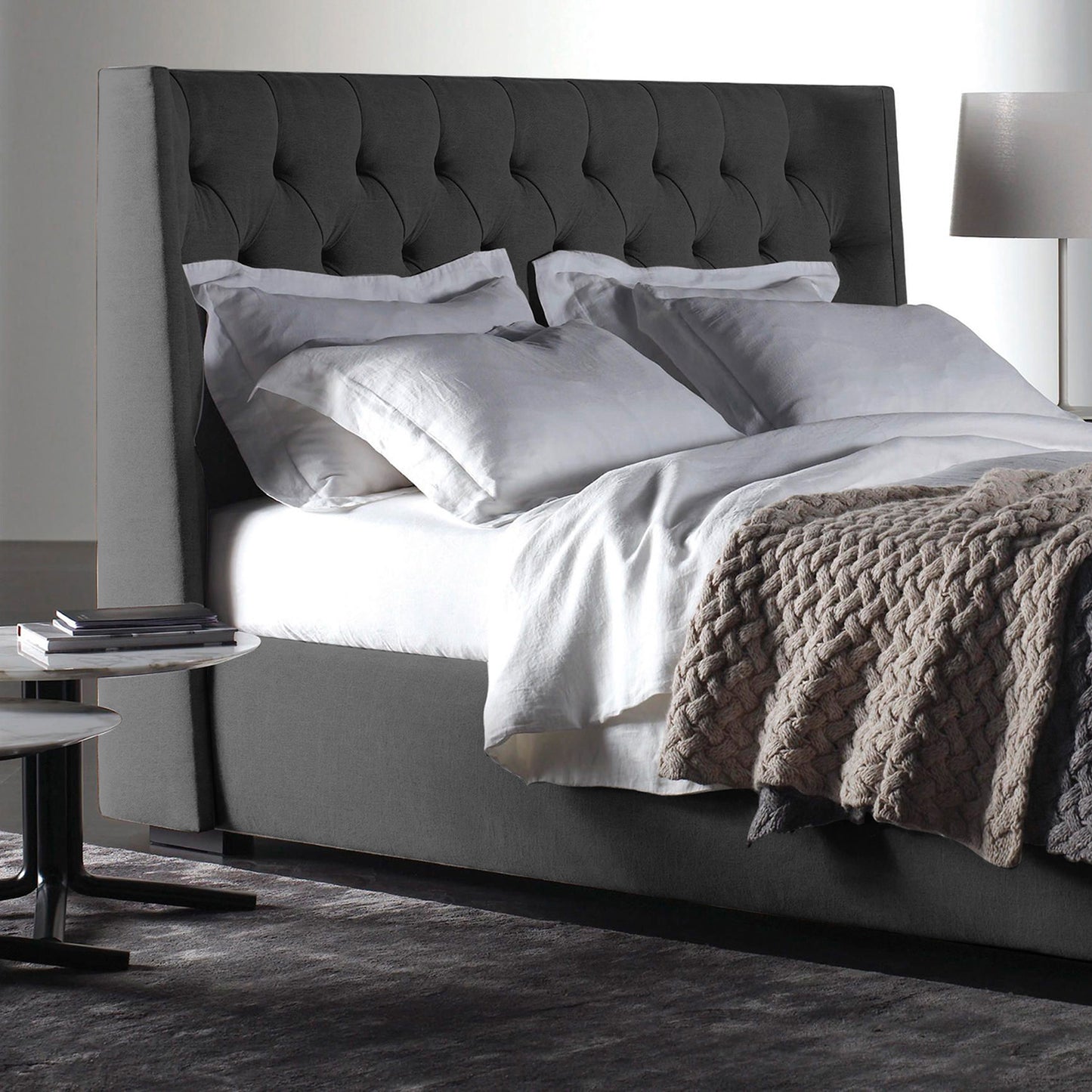 Base Cama con Espaldar + Colchon Queen Marfil 160x190x150 gris plomo