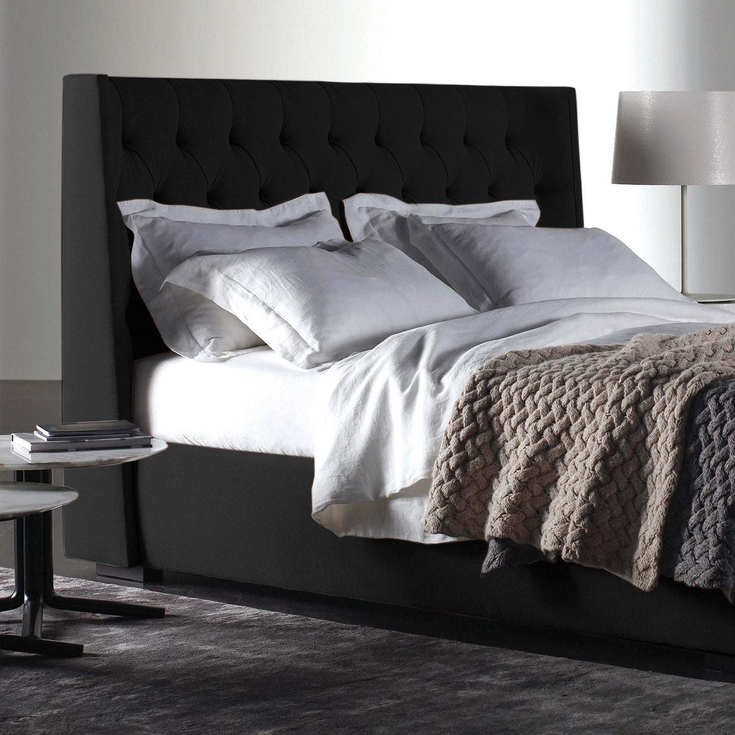 Base Cama con Espaldar + Colchon King Marfil 200x200x150 negro