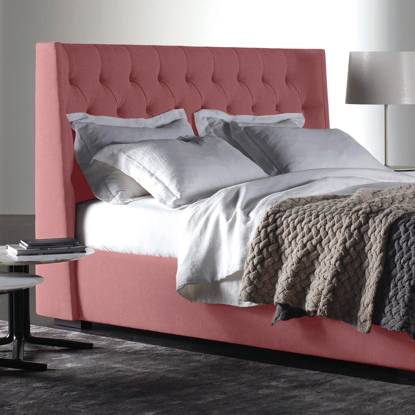 Base Cama con Espaldar + Colchon King Marfil 200x200x150 salmon
