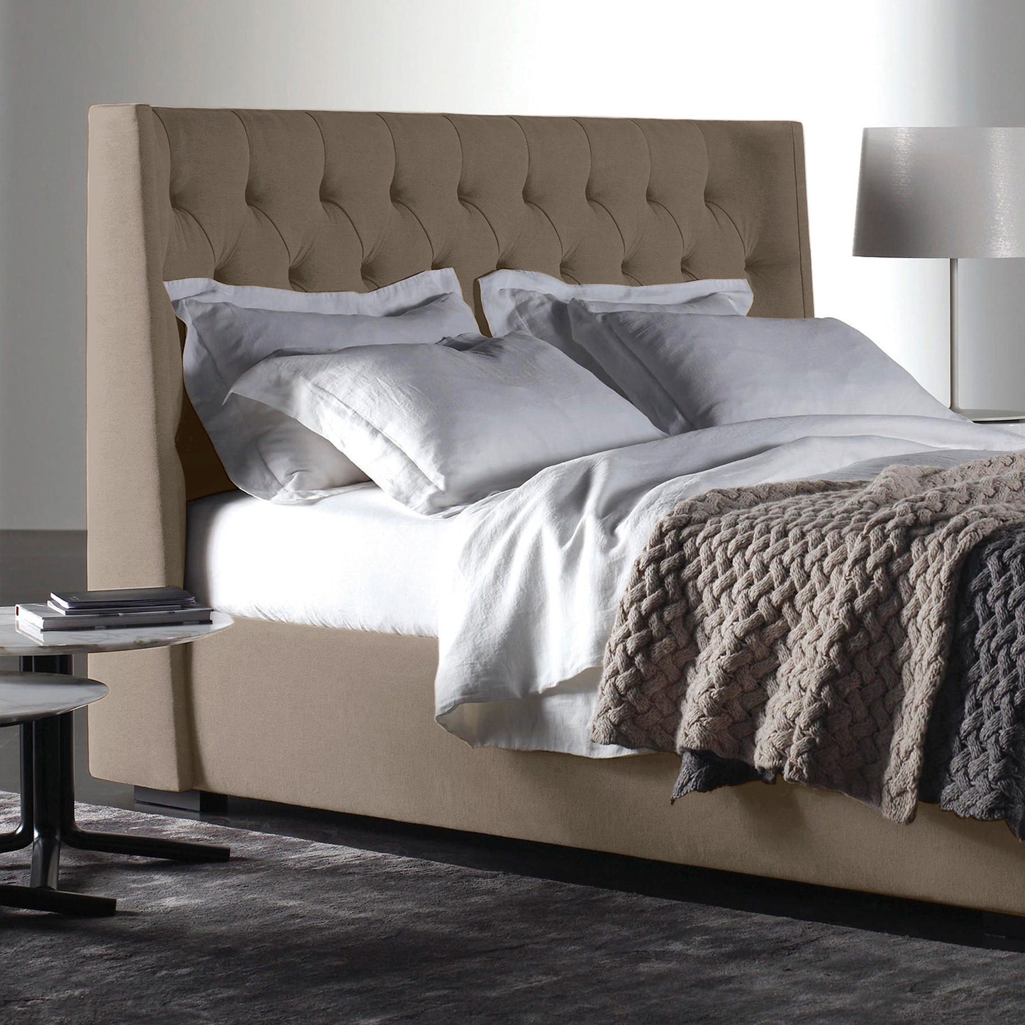Base Cama con Espaldar + Colchon King Marfil 200x200x150 taupe
