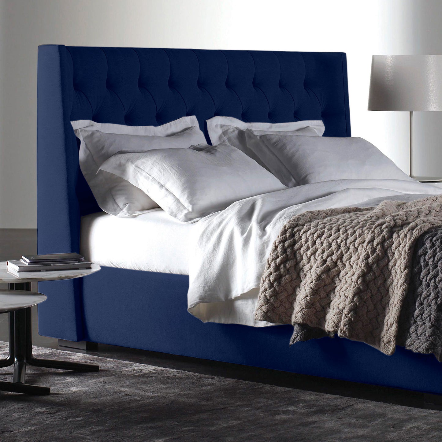 Base Cama con Espaldar + Colchon King Marfil 200x200x150 azul