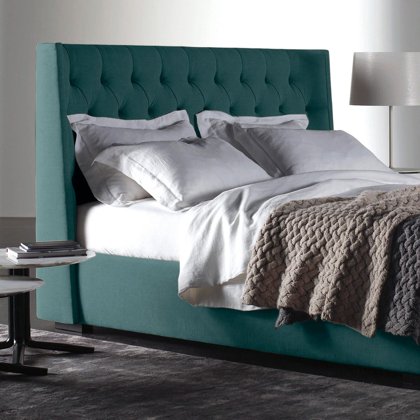 Base Cama con Espaldar + Colchon King Marfil 200x200x150 verde