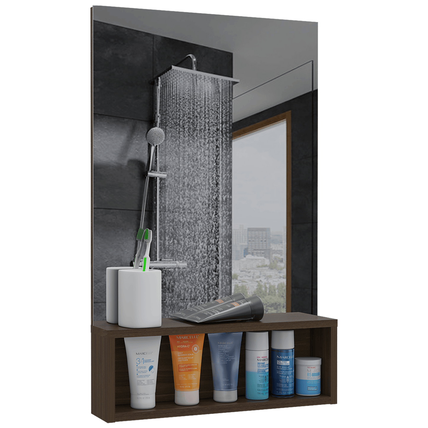 Espejo De Baño Aquiles, Moreno, Con Un Entrepaño