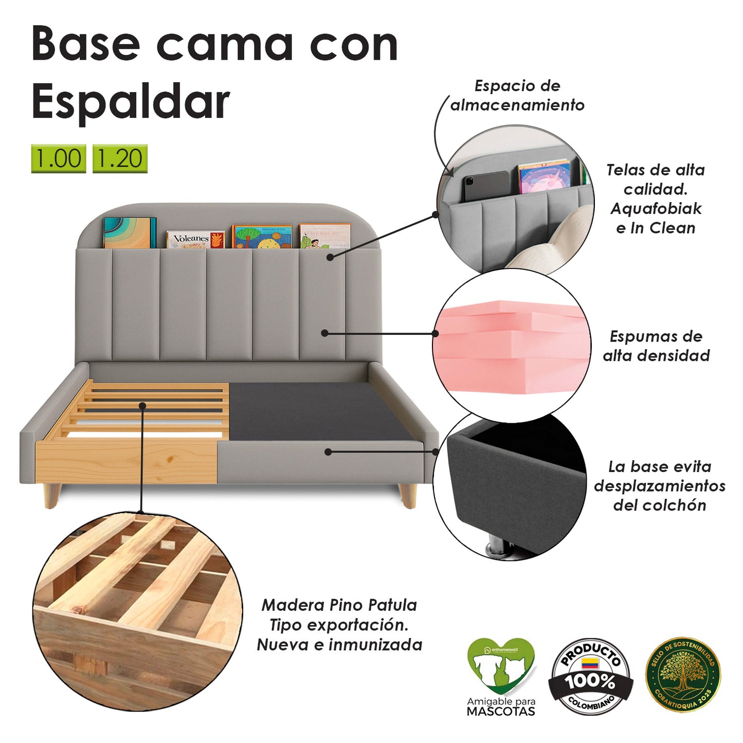 Base Cama con Espaldar Semidoble Infantil Fenix 120x190x115 blanco