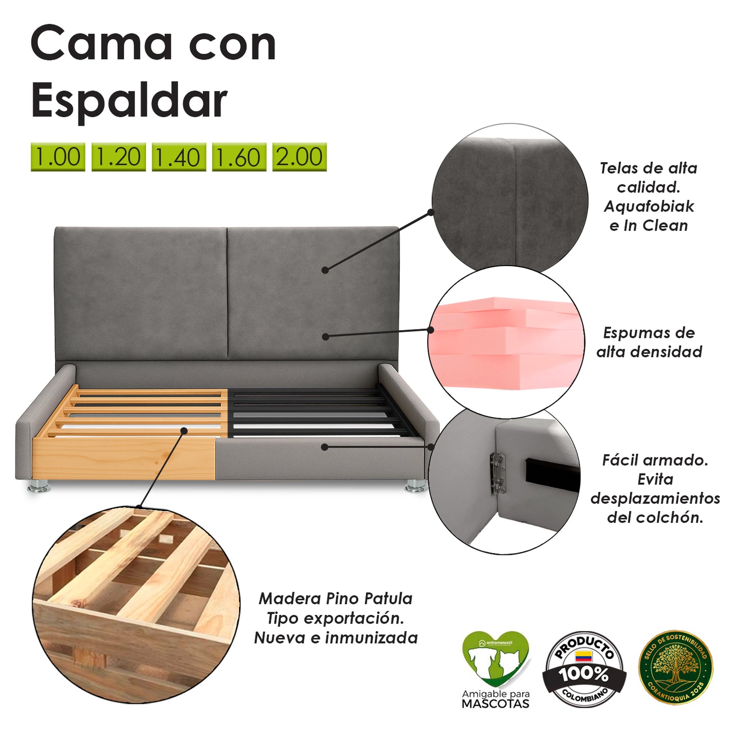 Cama Queen Gabor Gris Plata