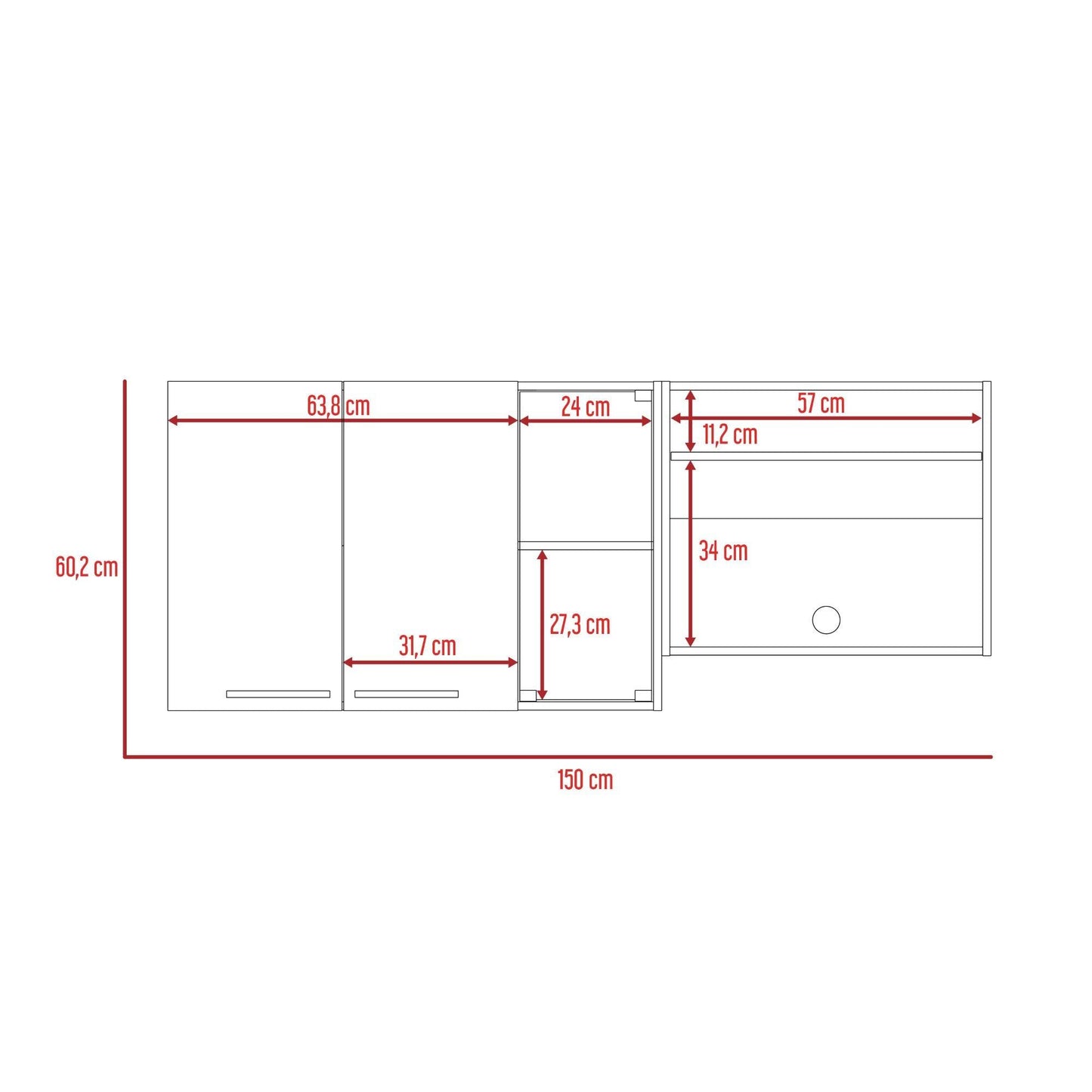 Gabinete Superior Kaelun Cocina Blanco Y Rovere 150 Cm