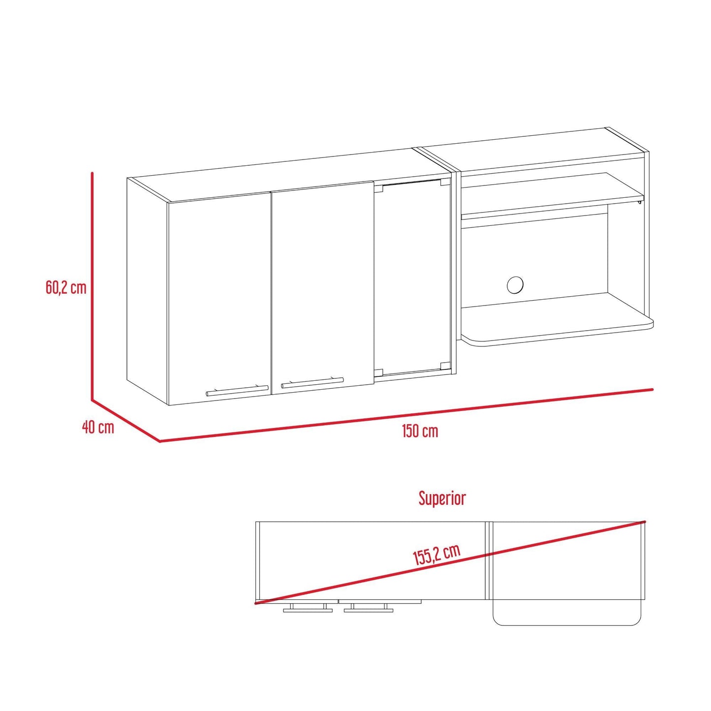 Gabinete Superior Kaelun Cocina Blanco Y Rovere 150 Cm