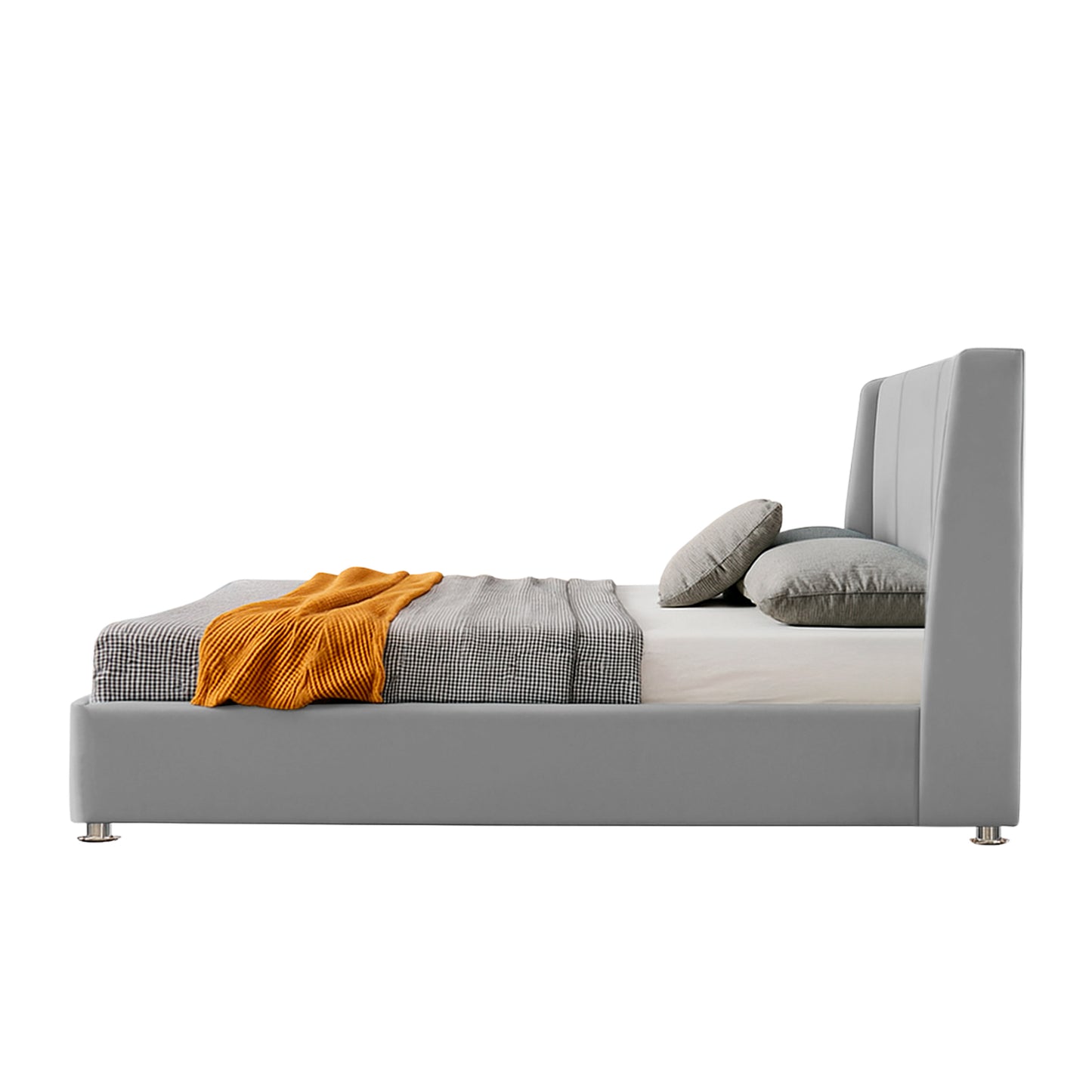 Base Cama Con Espaldar Queen Mousai Gris Perla