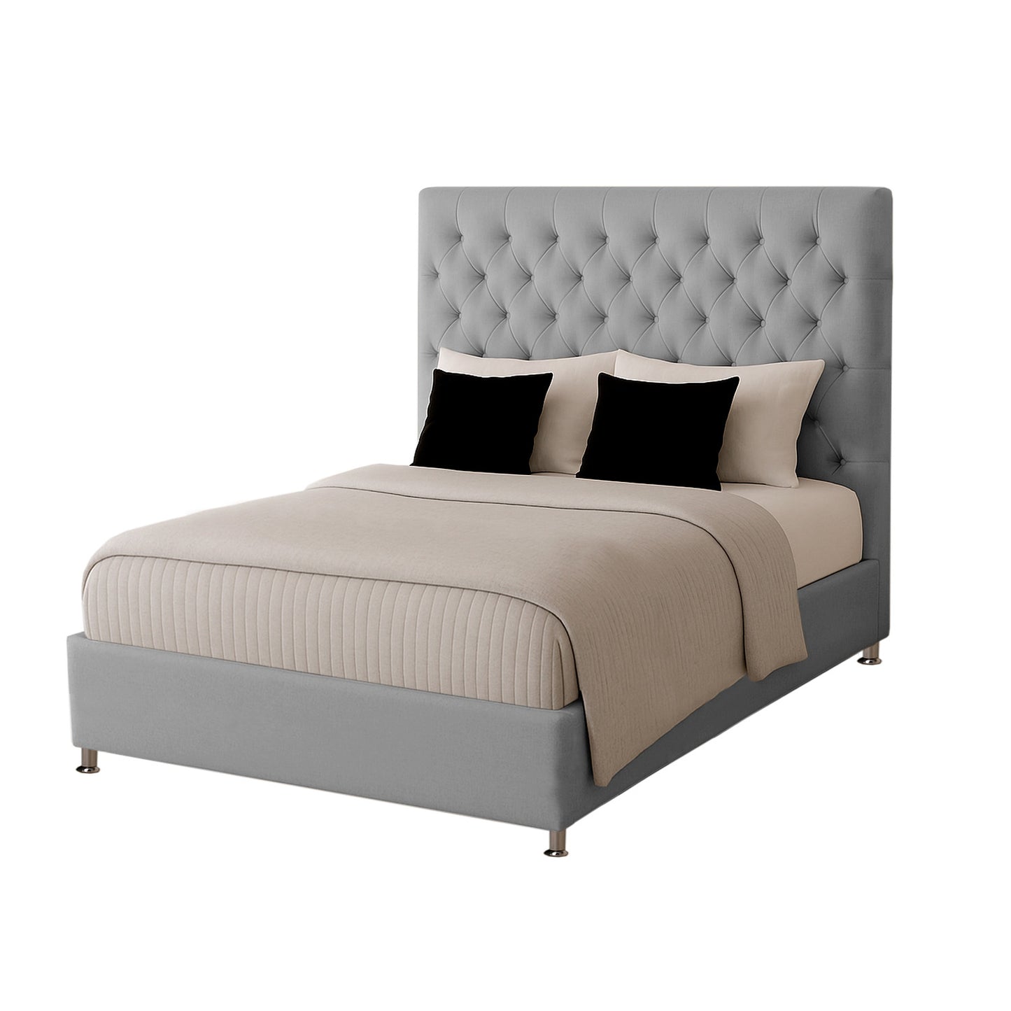 Base Cama con Espaldar + Colchon + Puff Baul Doble Paris gris perla
