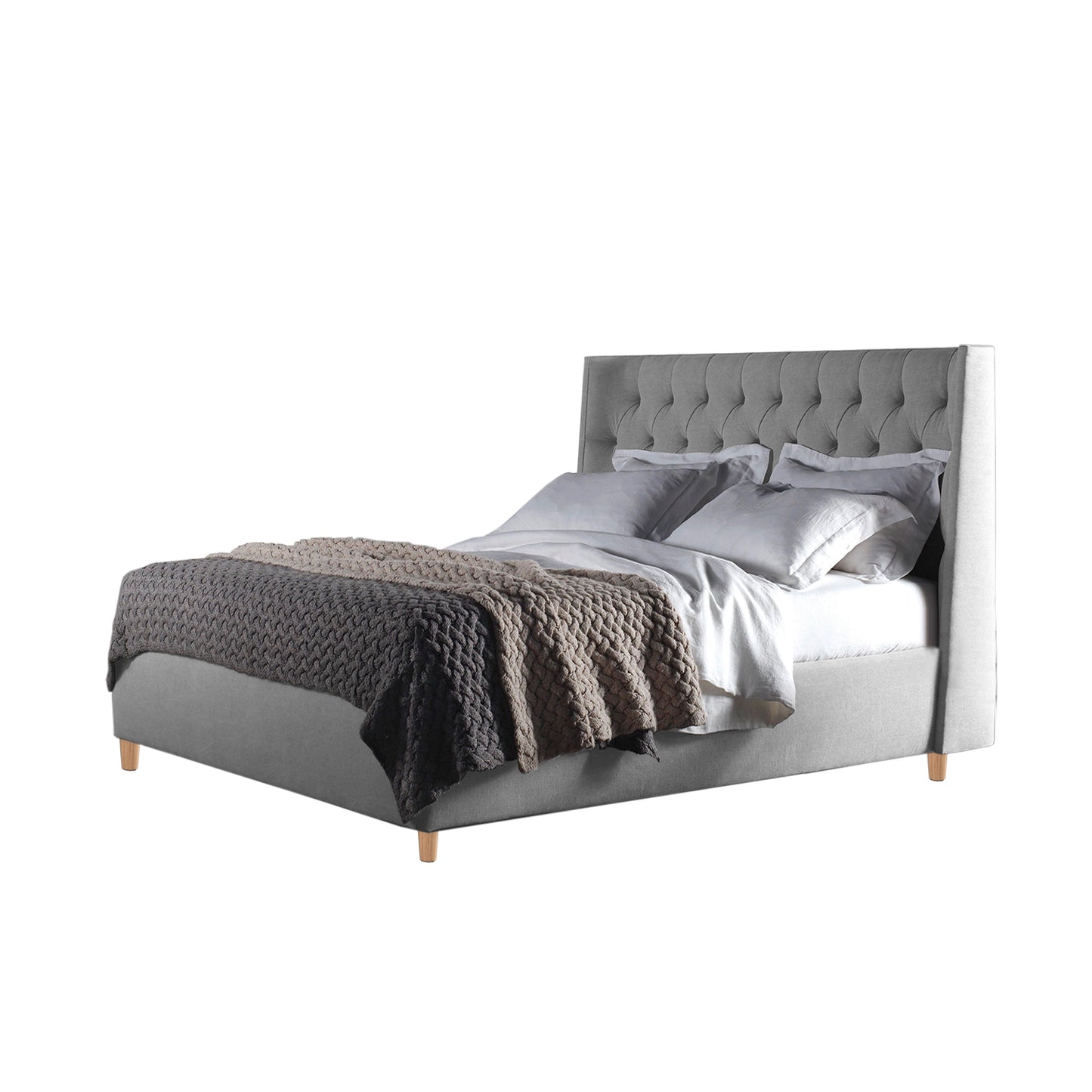 Base Cama Con Espaldar Semidoble Marfil Gris Perla