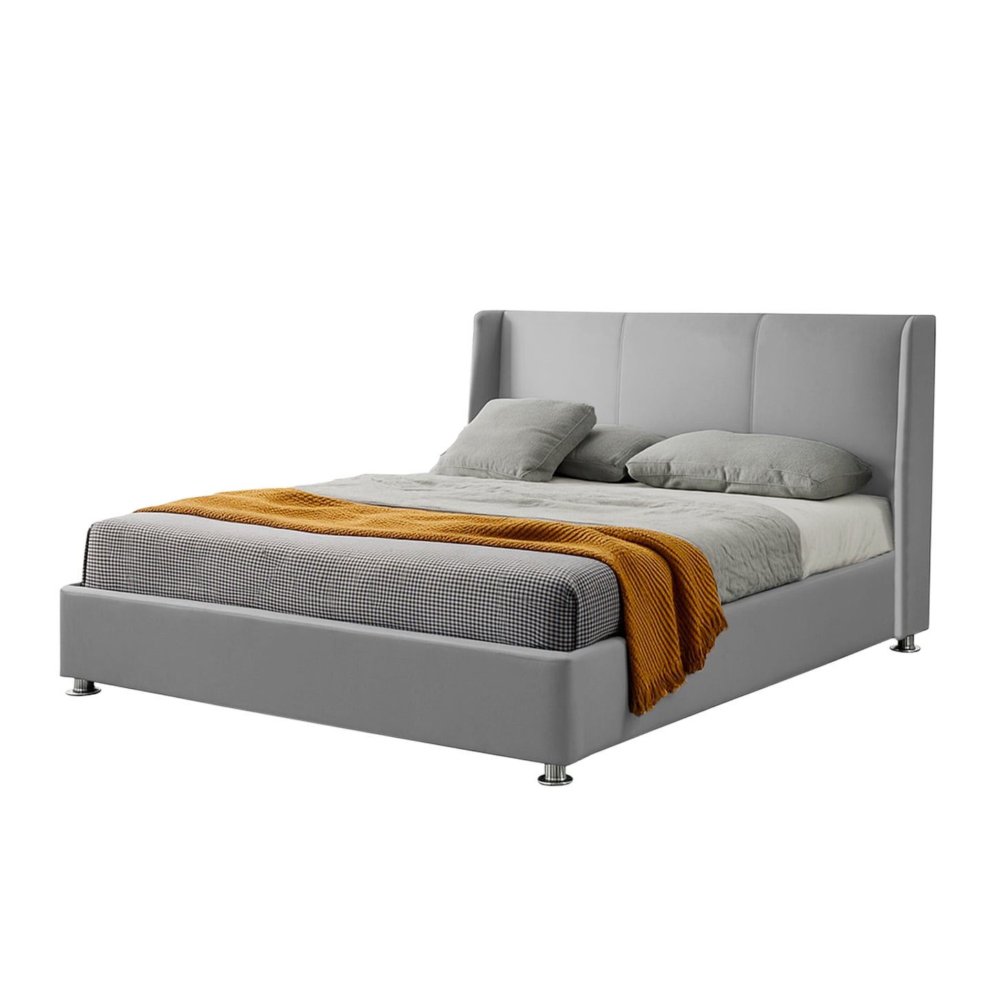 Base Cama Con Espaldar Queen Mousai Gris Perla