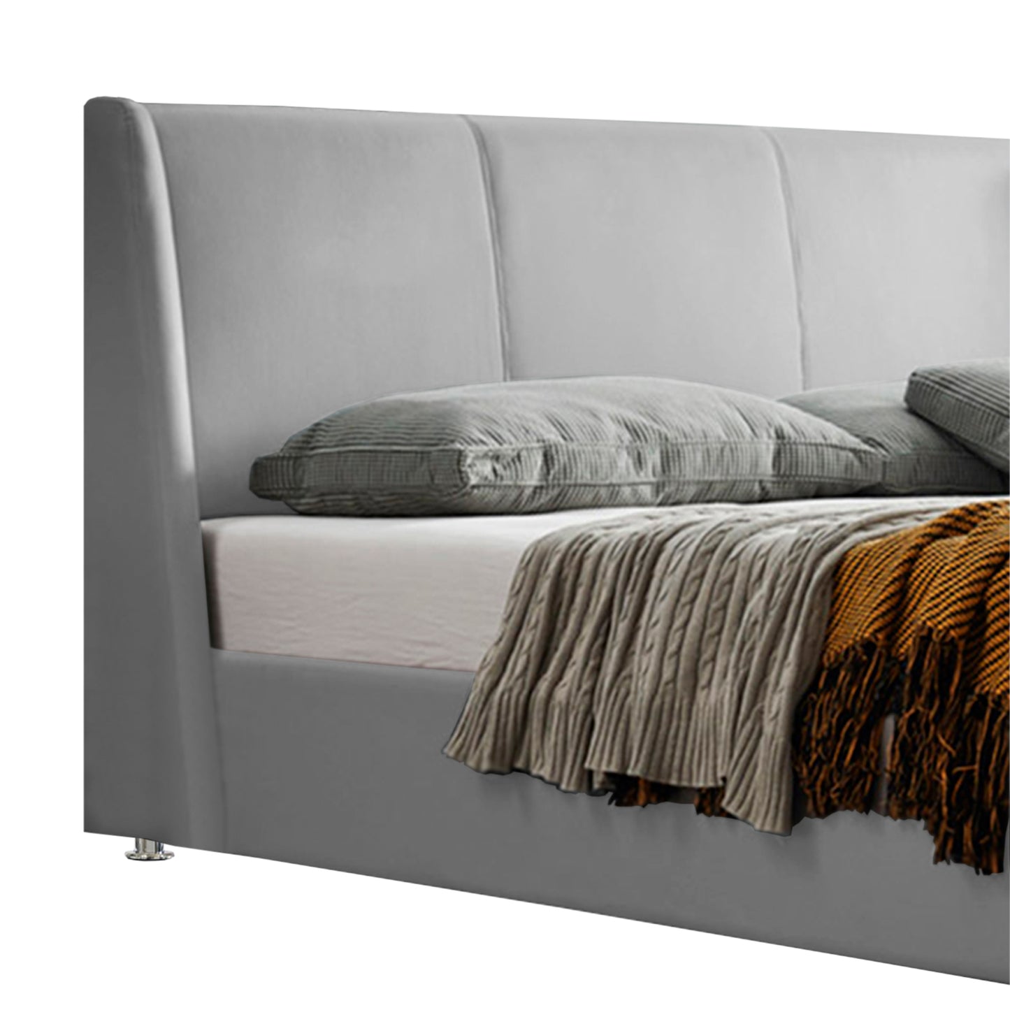 Base Cama Con Espaldar Queen Mousai Gris Perla