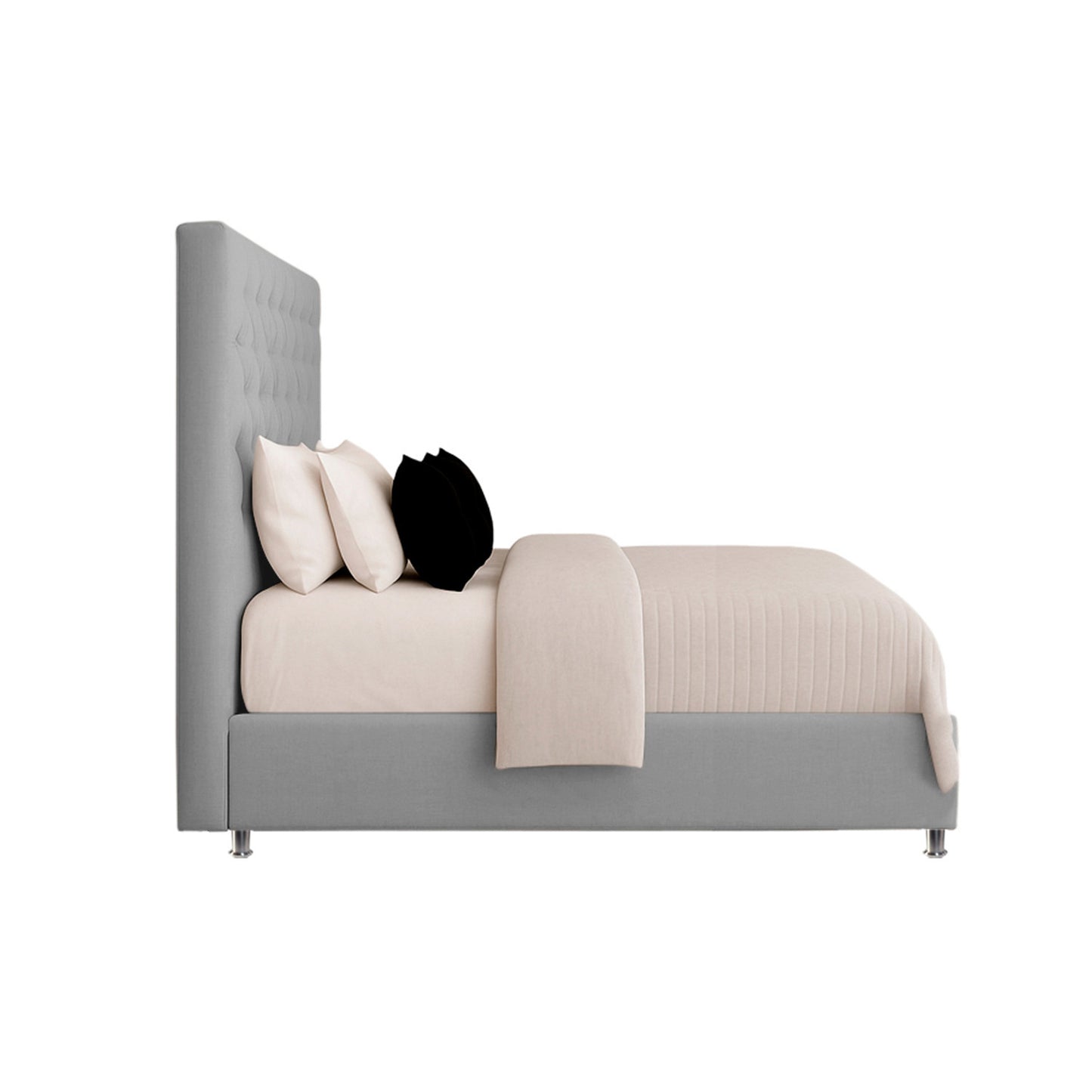 Base Cama con Espaldar + Colchon + Puff Baul Doble Paris gris perla