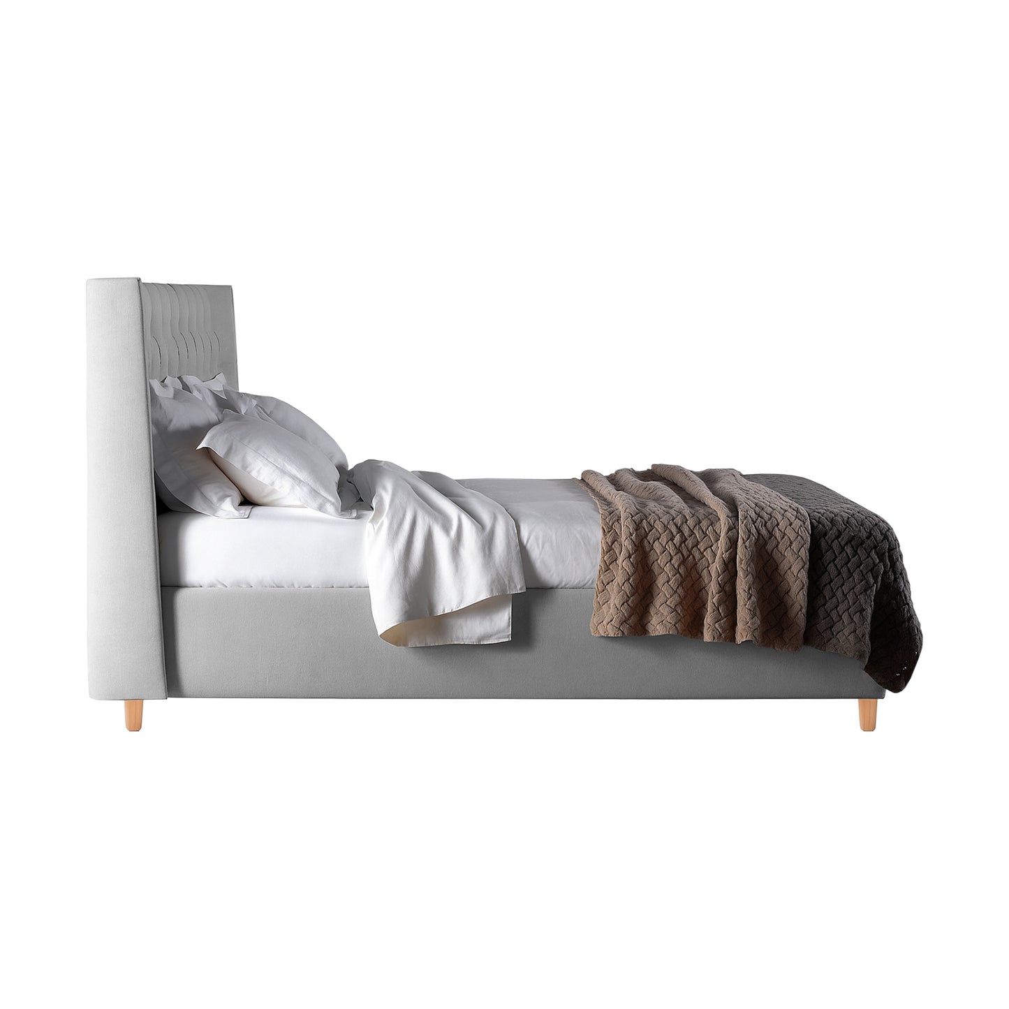 Base Cama Con Espaldar Semidoble Marfil Gris Perla