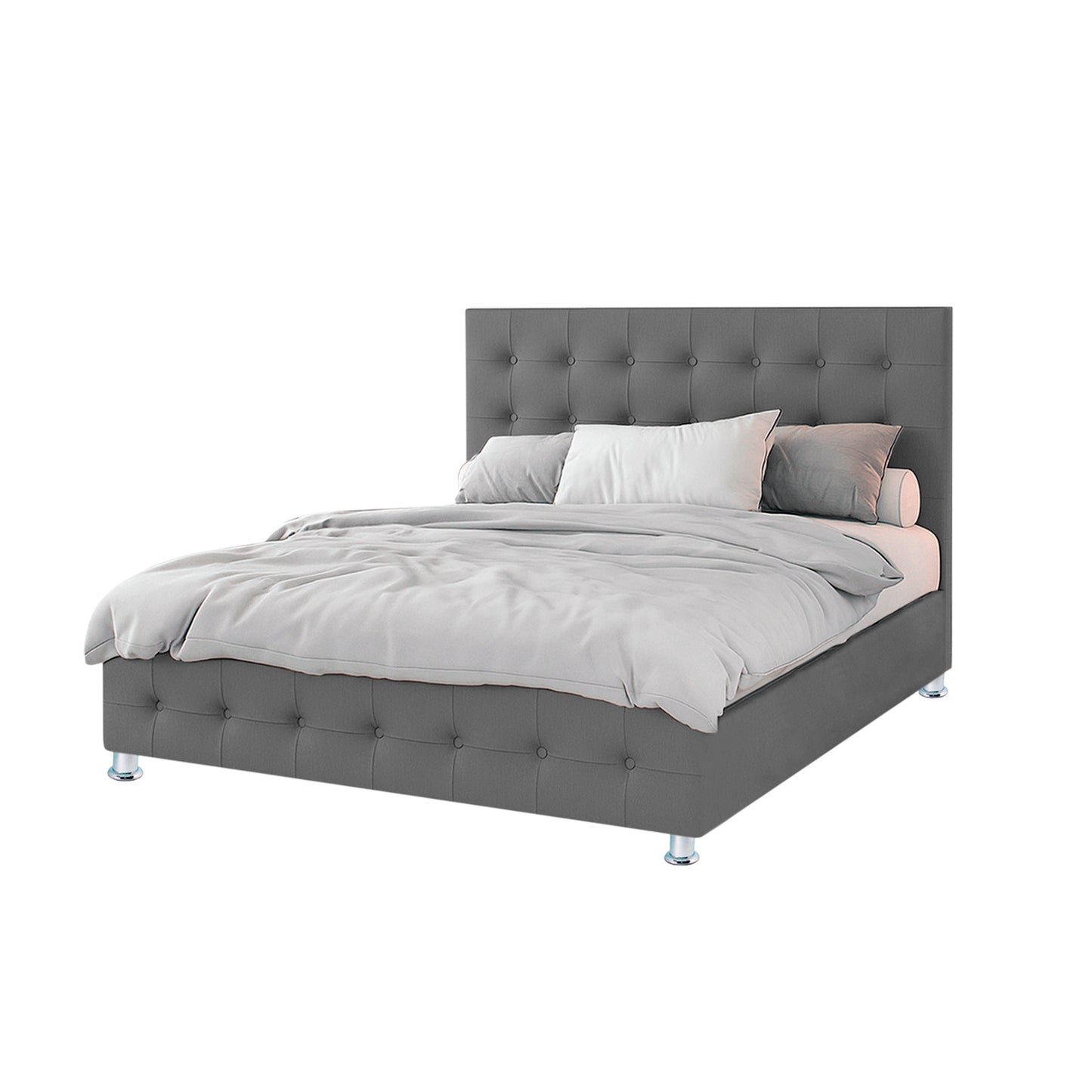 Base Cama Con Espaldar King Capital Gris Plata
