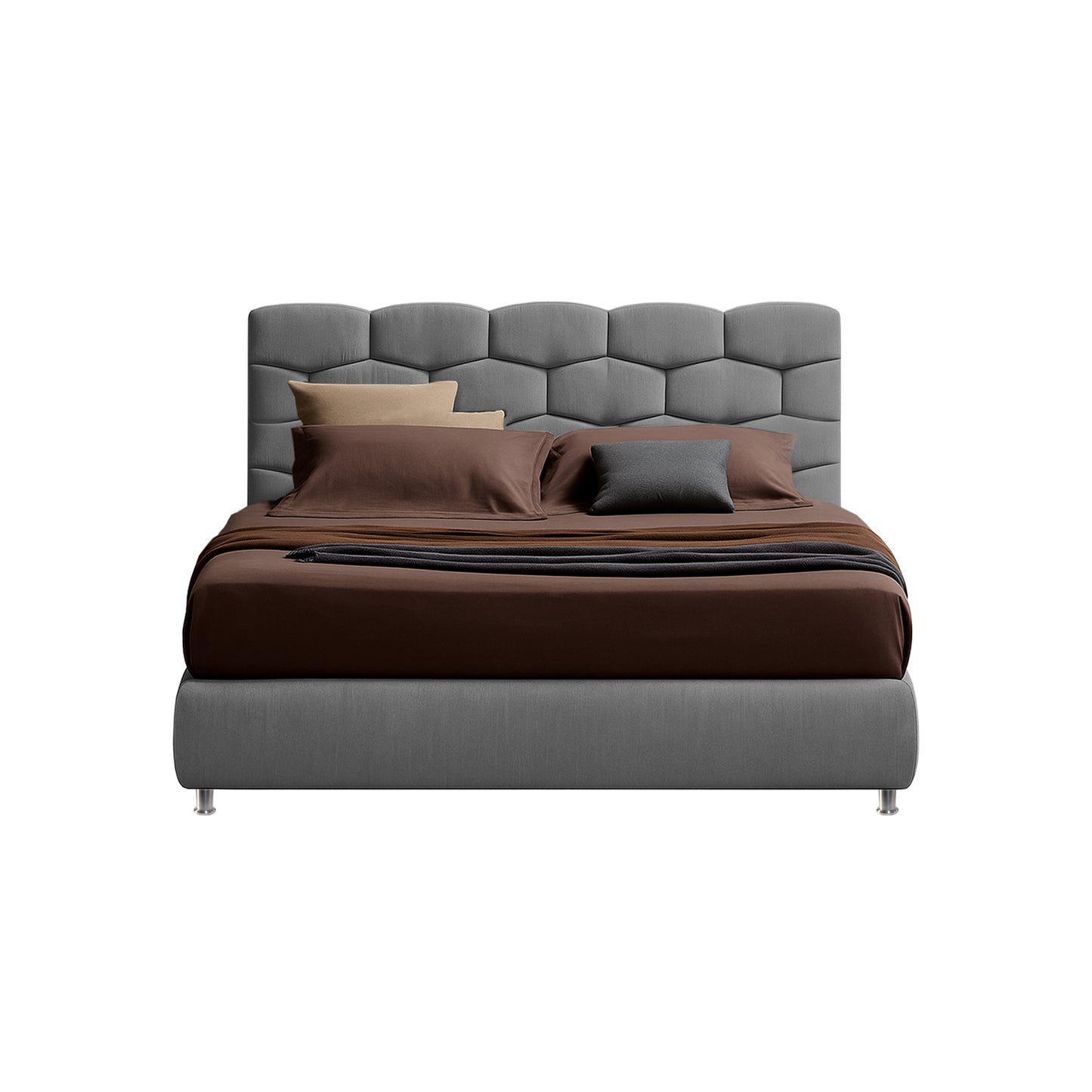 Base Cama Con Espaldar King Esmeralda Gris Plata