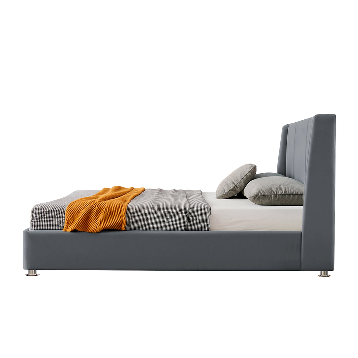 Base Cama Con Espaldar King Mousai Gris Plata