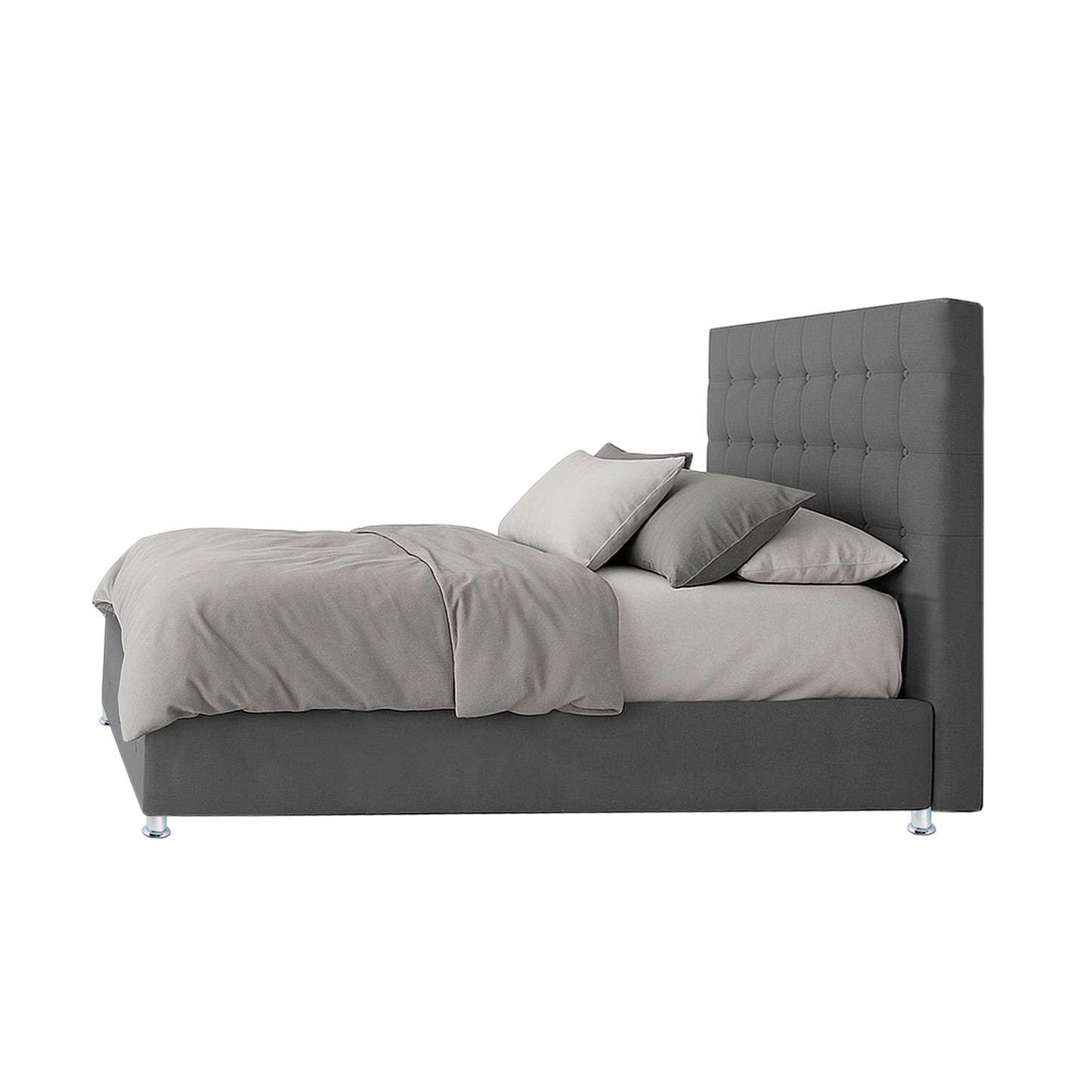 Base Cama Con Espaldar King Capital Gris Plata