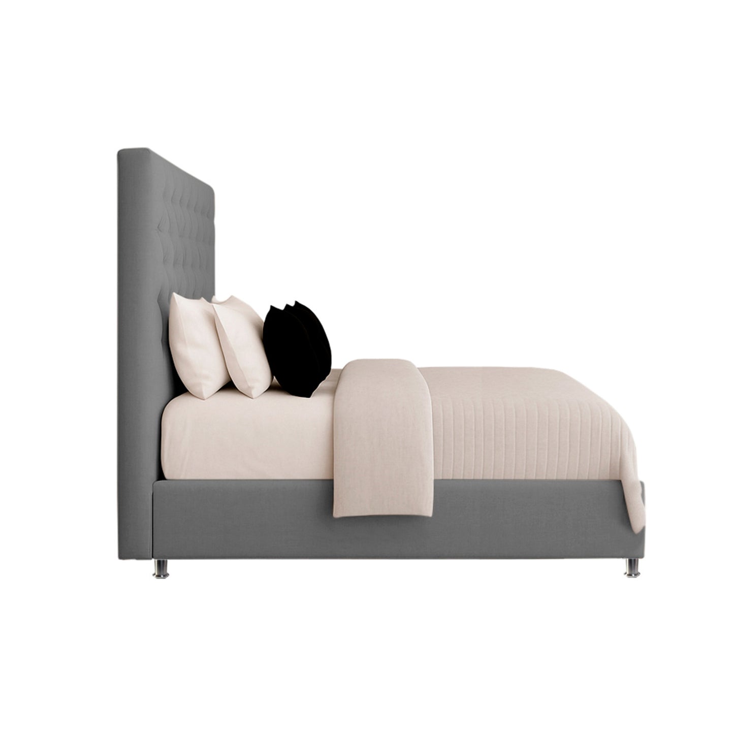 Base Cama con Espaldar + Colchon + Puff Baul Doble Paris gris plata