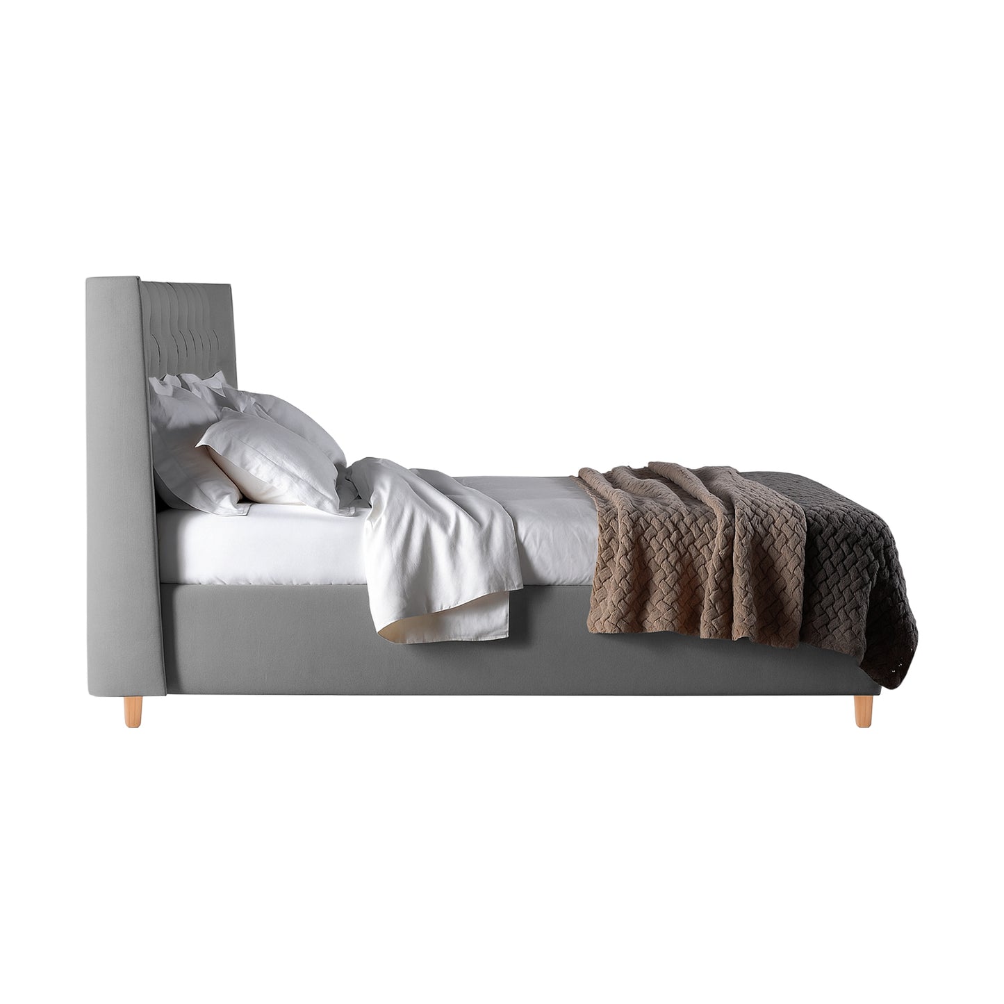 Base Cama Con Espaldar Sencillo Marfil Gris Plata