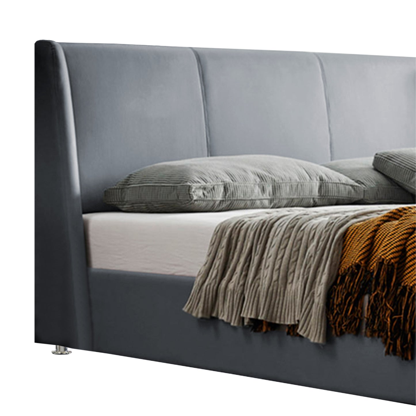 Base Cama Con Espaldar King Mousai Gris Plata
