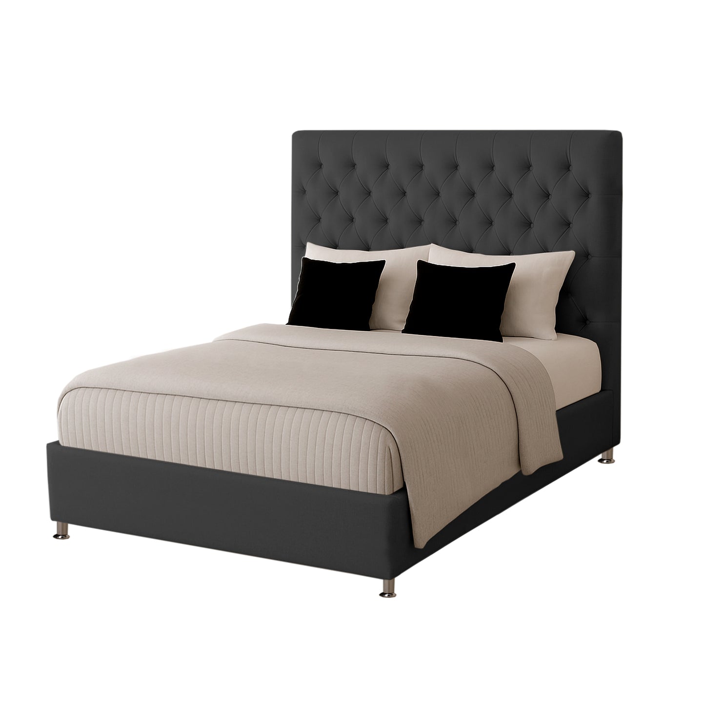 Base Cama con Espaldar + Colchon + Puff Baul Doble Paris gris plomo