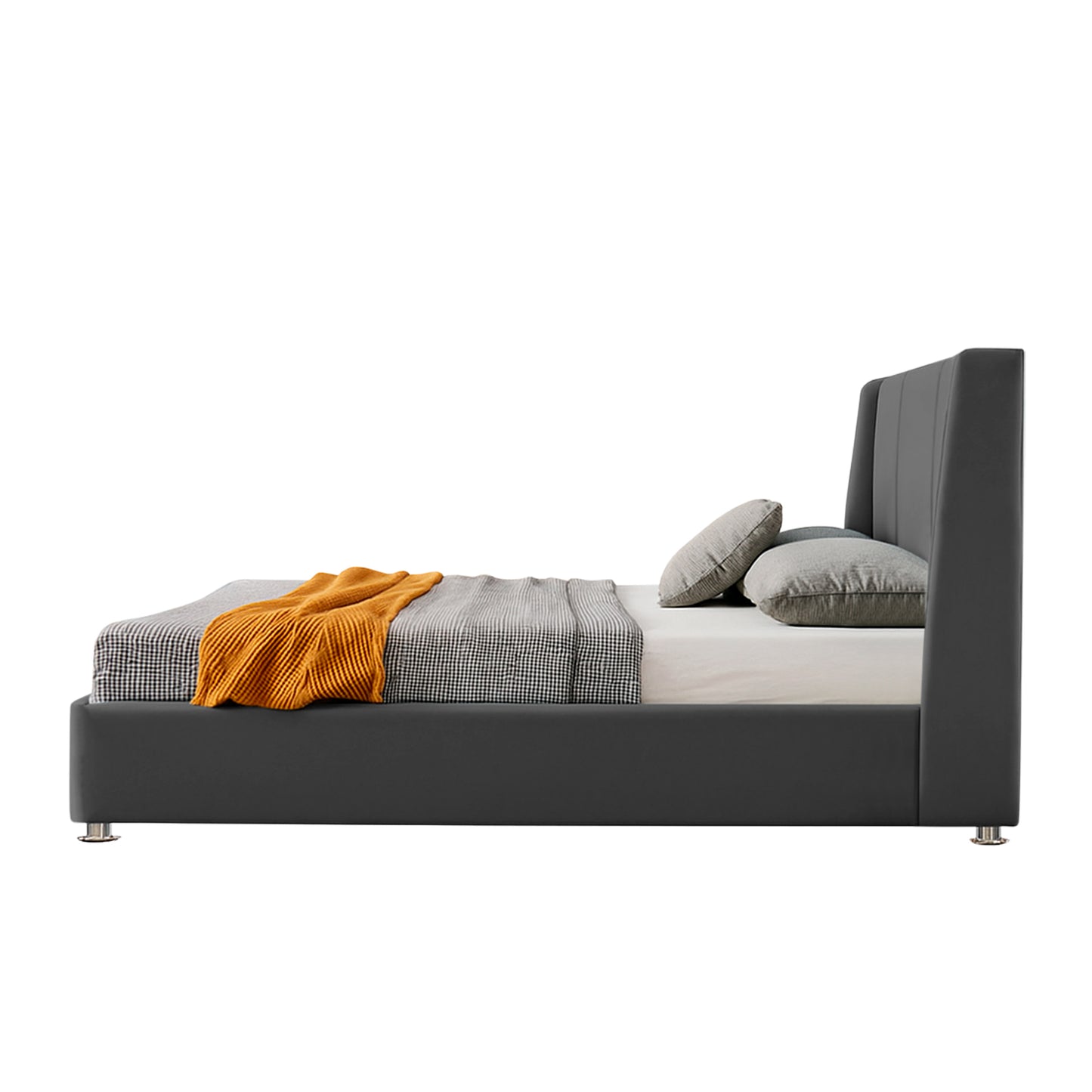 Base Cama Con Espaldar King Mousai Gris Plomo