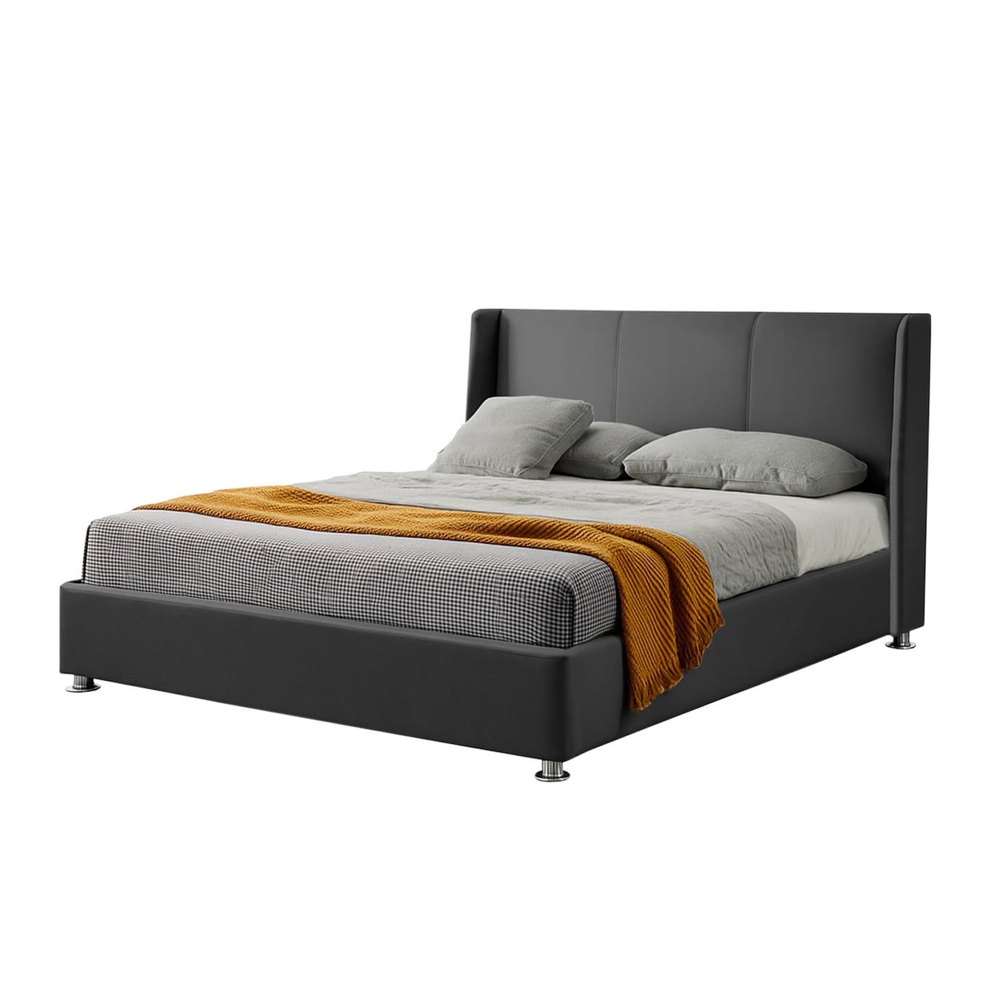 Base Cama Con Espaldar King Mousai Gris Plomo