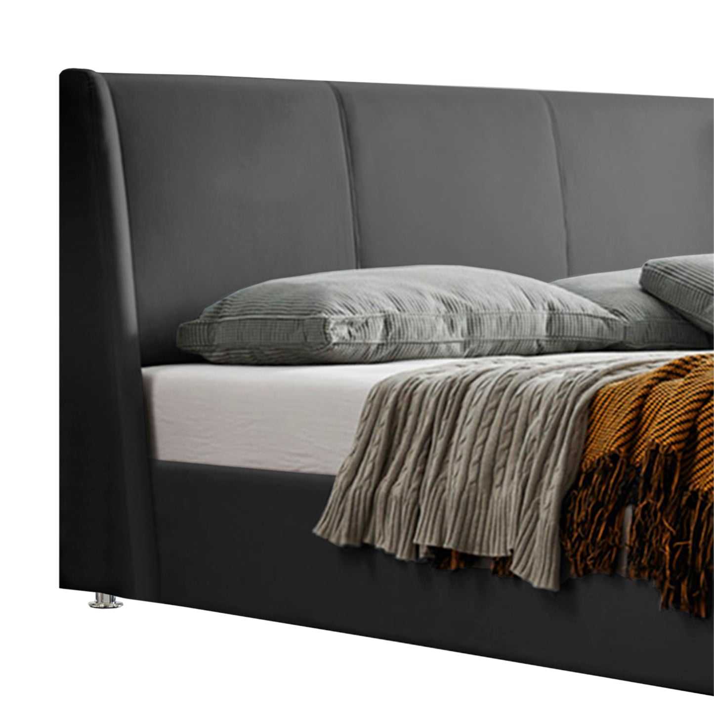 Base Cama Con Espaldar King Mousai Gris Plomo