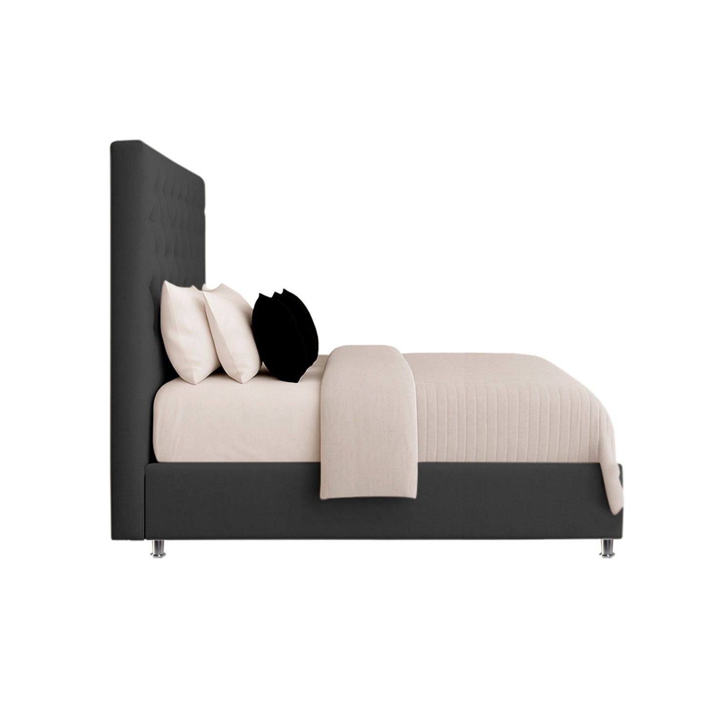 Base Cama con Espaldar + Colchon + Puff Baul Doble Paris gris plomo