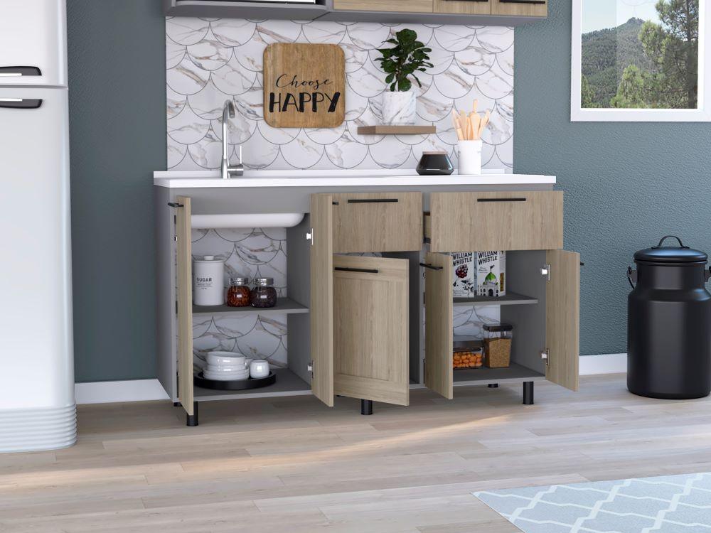 Modulo Inferior Kitchen Vionel Gris Y Rovere 150 Cm