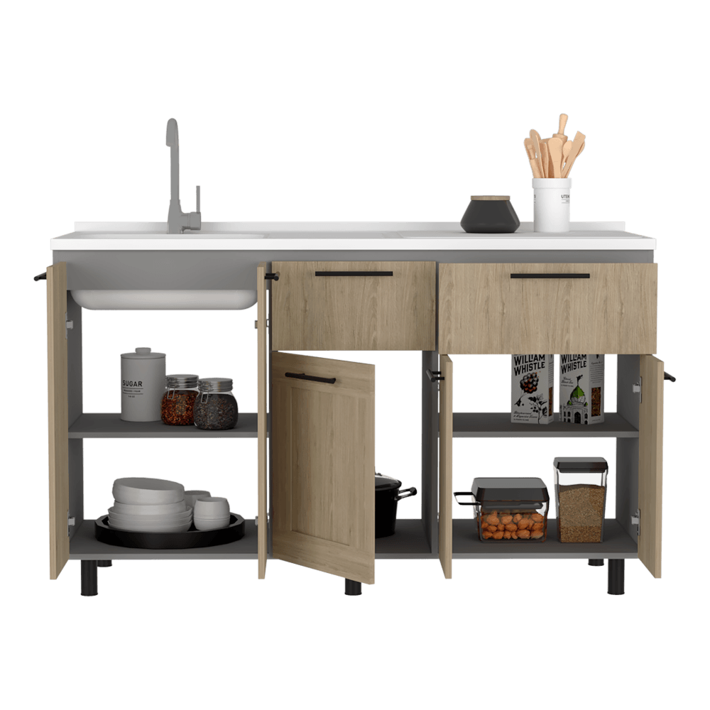 Modulo Inferior Kitchen Vionel Gris Y Rovere 150 Cm
