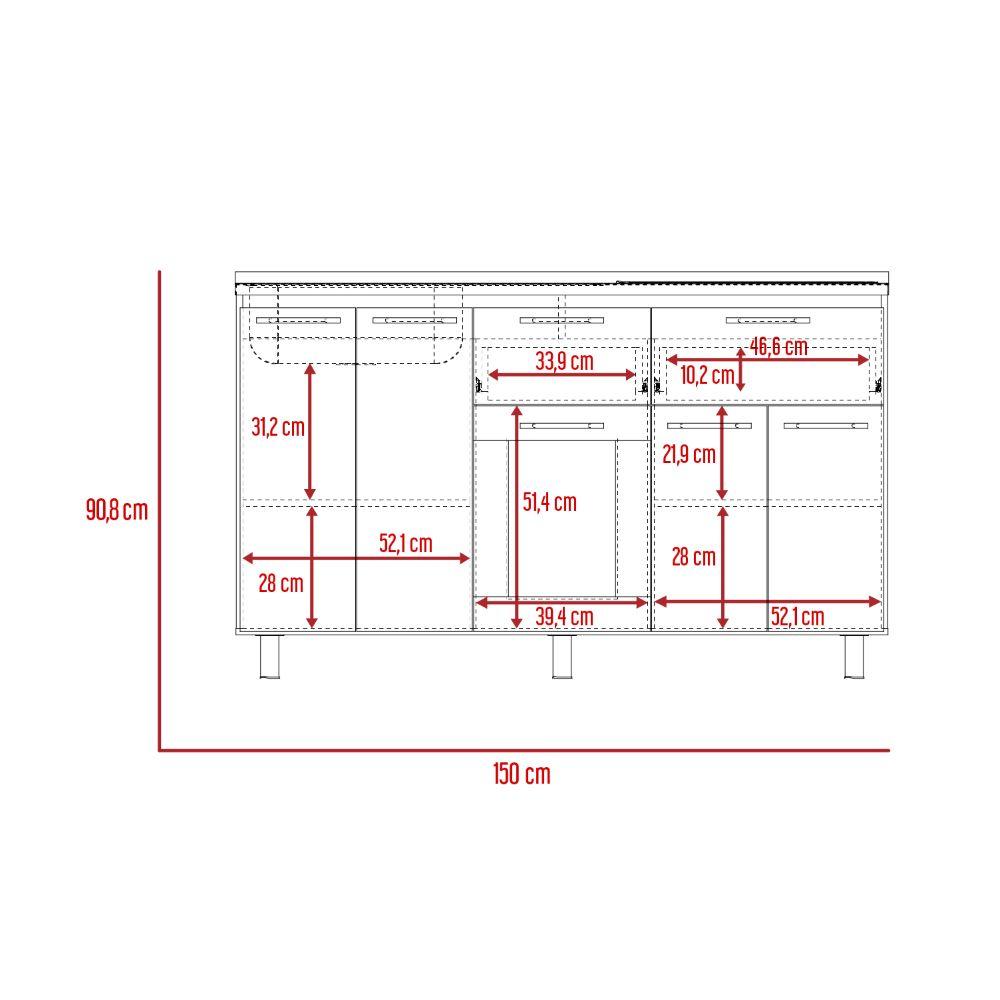 Modulo Inferior Kitchen Vionel Gris Rovere 150 Cm
