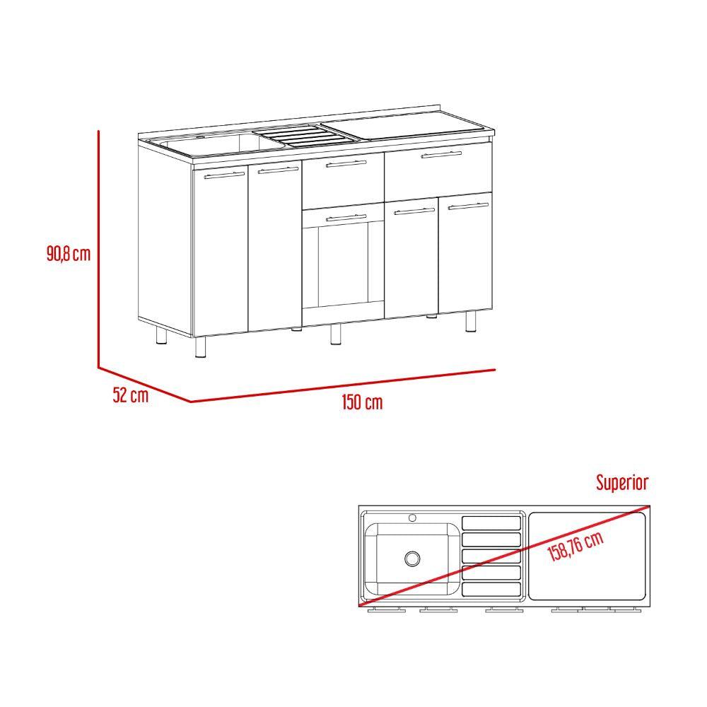 Modulo Inferior Kitchen Vionel Gris Rovere 150 Cm