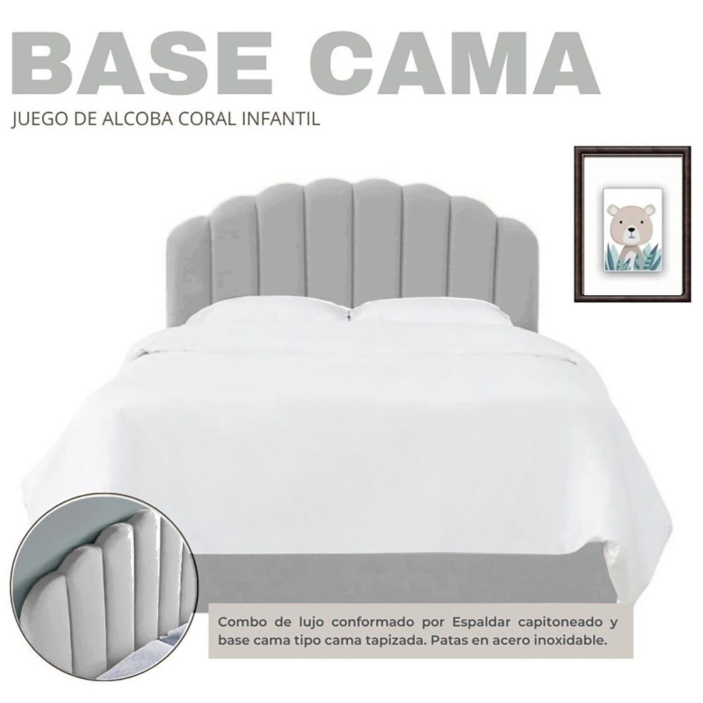 Base Cama con Espaldar Semidoble Infantil Coral gris