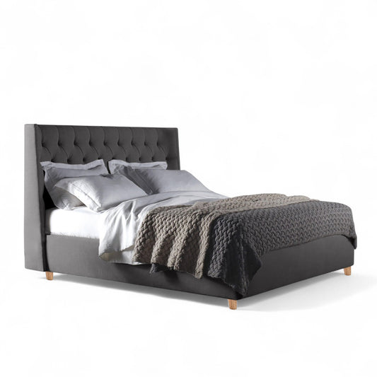 Base Cama con Espaldar + Colchon Queen Marfil 160x190x150 gris plata