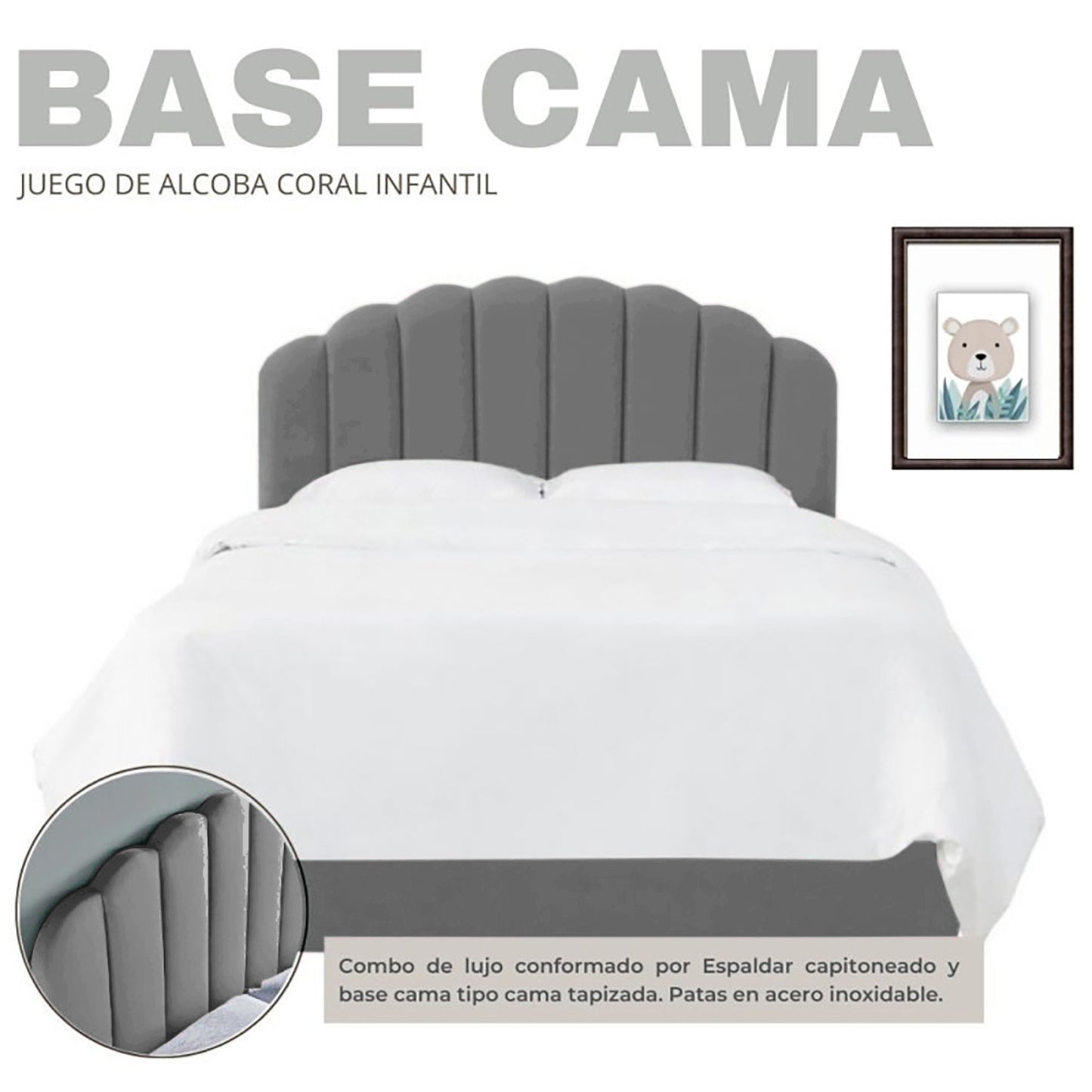 Base Cama con Espaldar Semidoble Infantil Coral gris plomo
