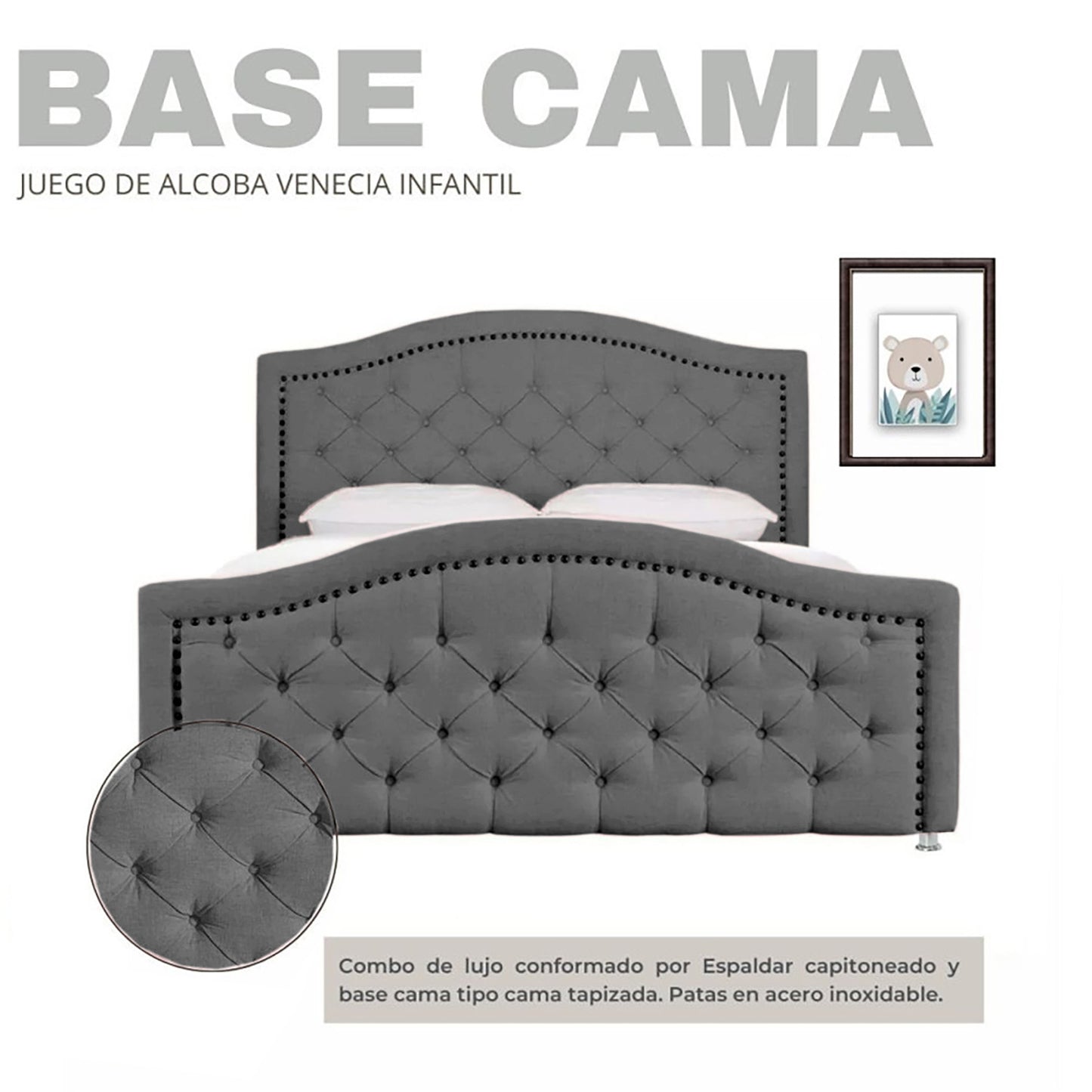 Cama Semidoble Infantil Venecia gris plomo