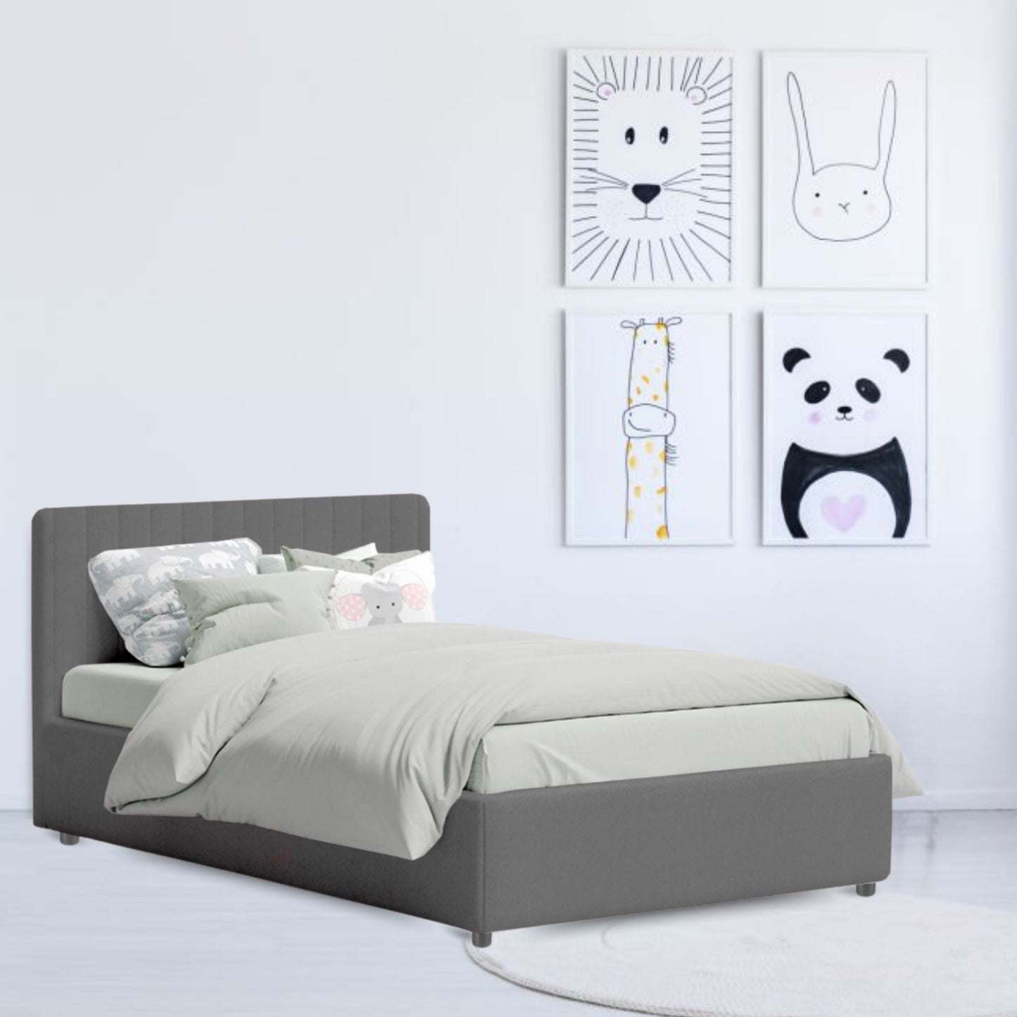 Base Cama Baul con Espaldar Semidoble Infantil Luna 120x190x120 gris plomo