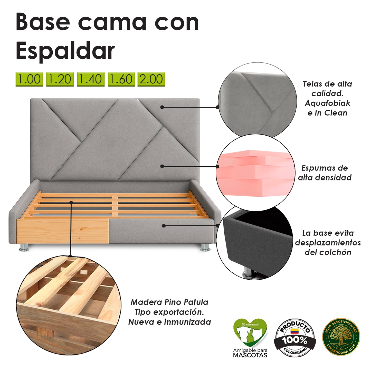 Base Cama Con Espaldar King Hampton Beige