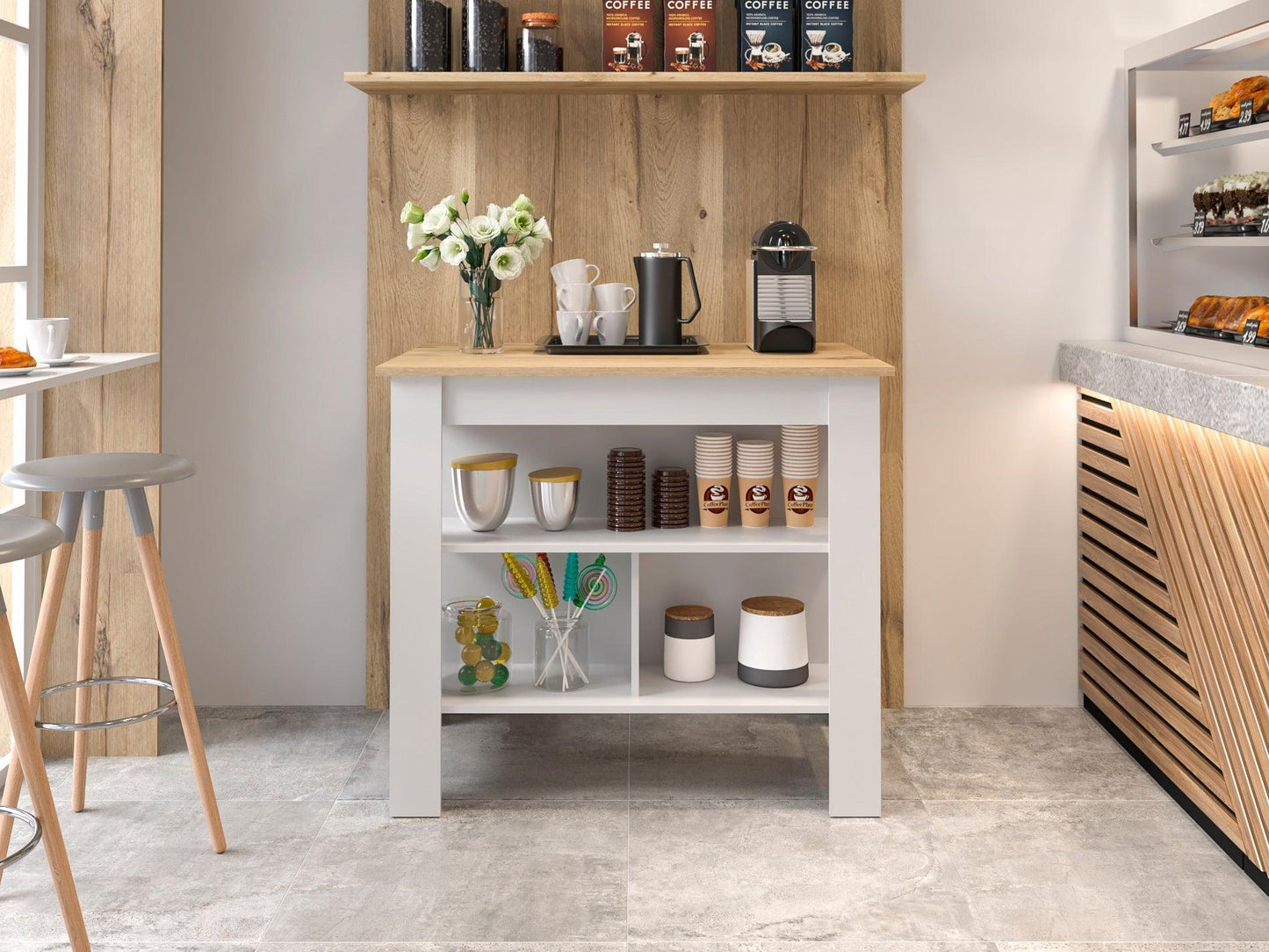 Mesa Auxiliar Nylbo Blanco Y Rovere