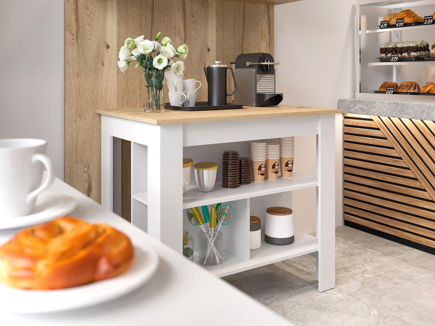 Mesa Auxiliar Nylbo Blanco Y Rovere