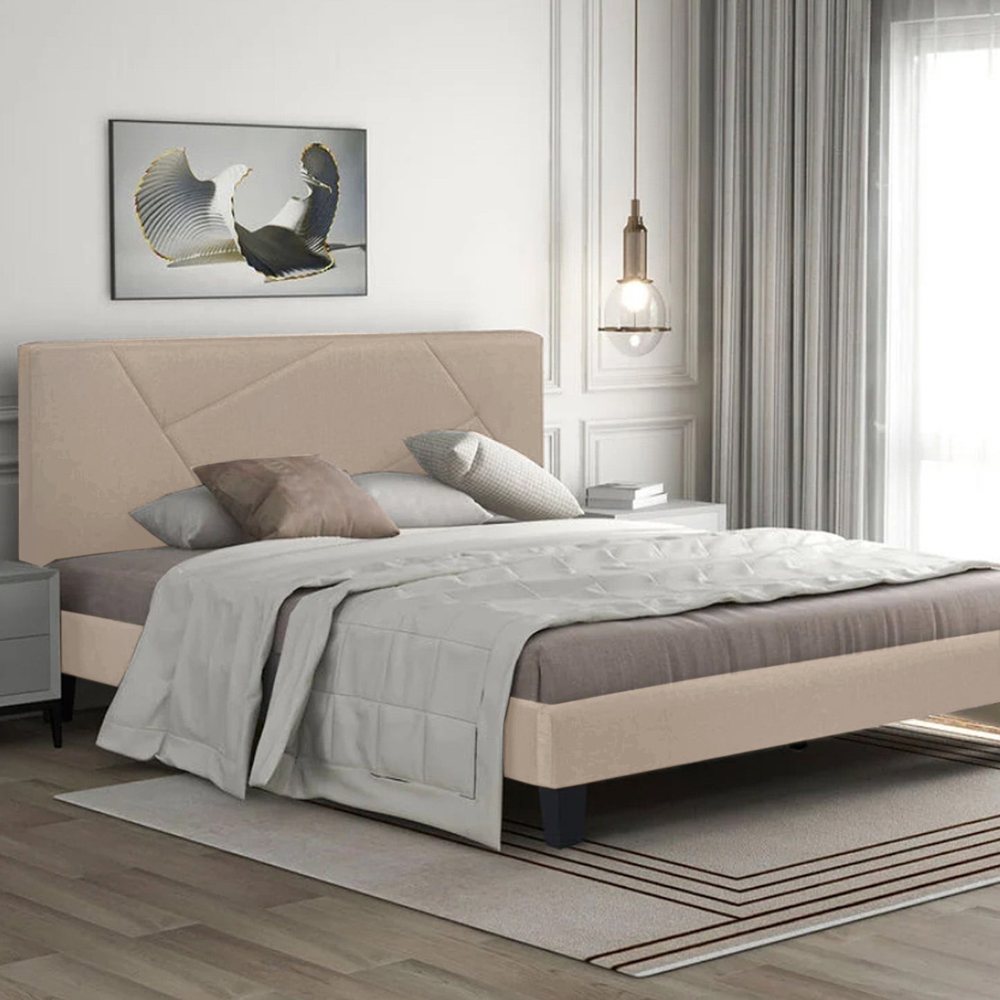 Base Cama Con Espaldar King Hampton Beige